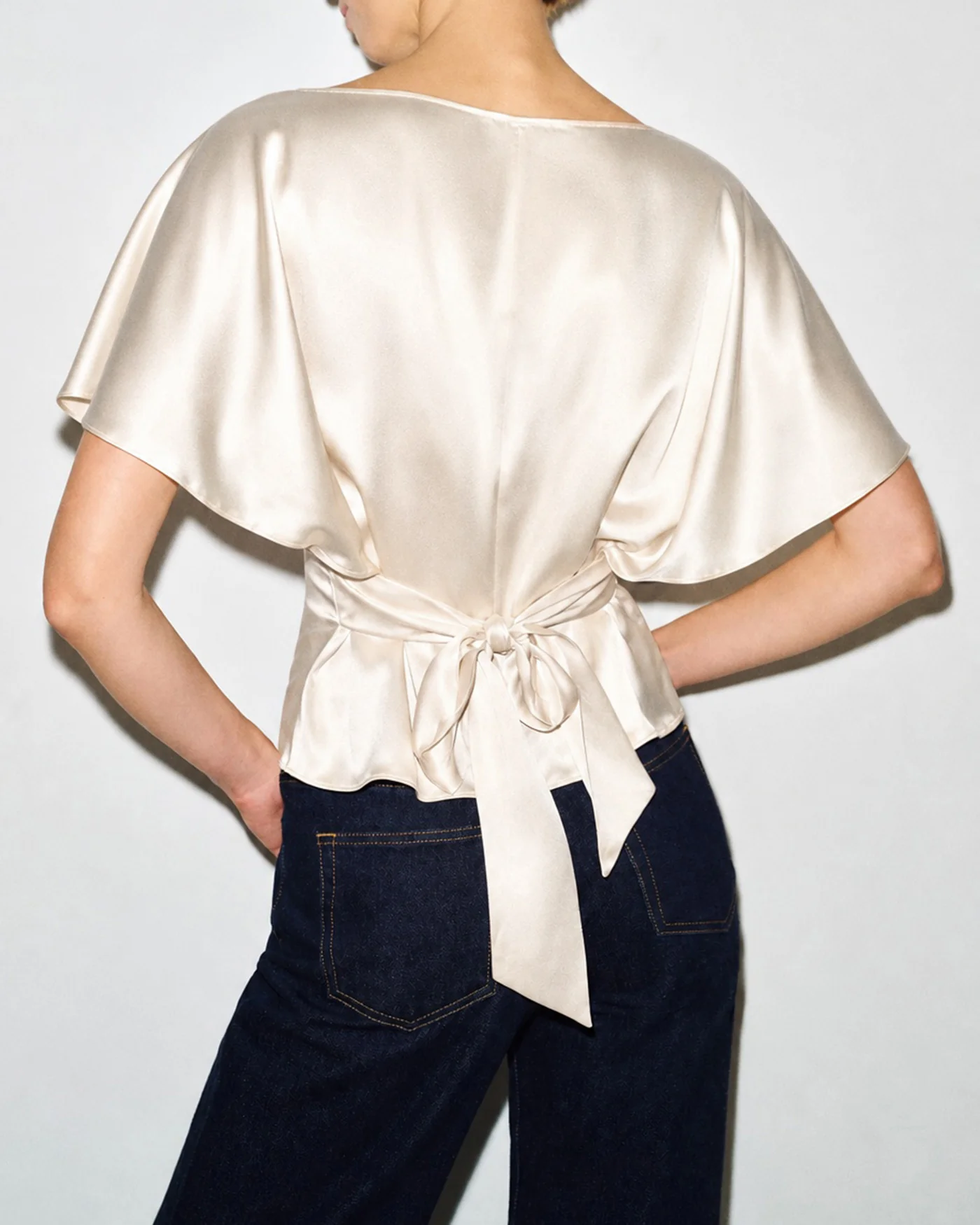 Apricot Boat Neck Drop Shoulder Tie Tee - Image 2