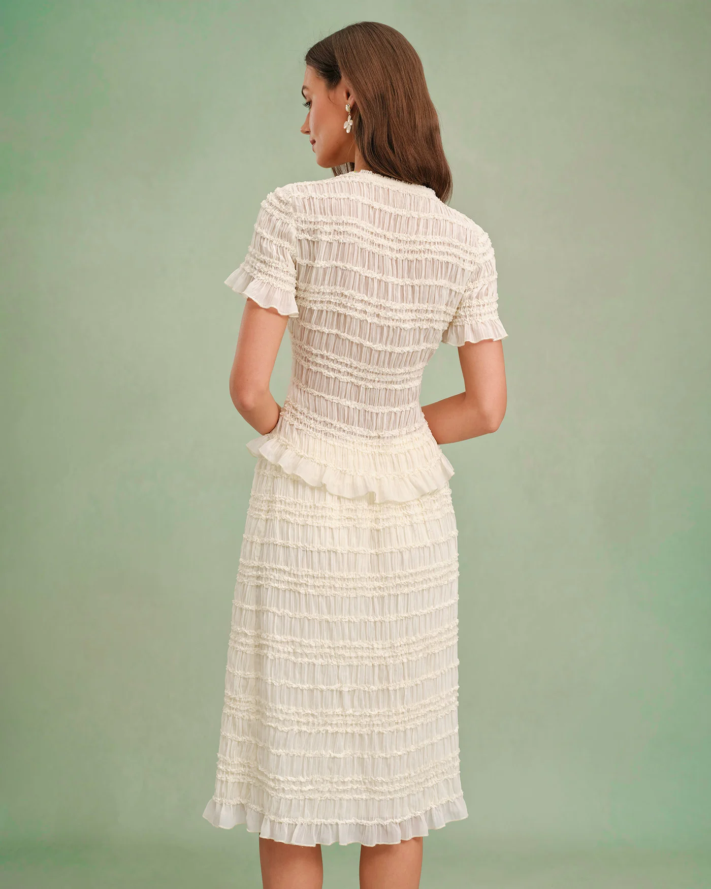 Apricot Boat Neck Shirred Tee - Image 5