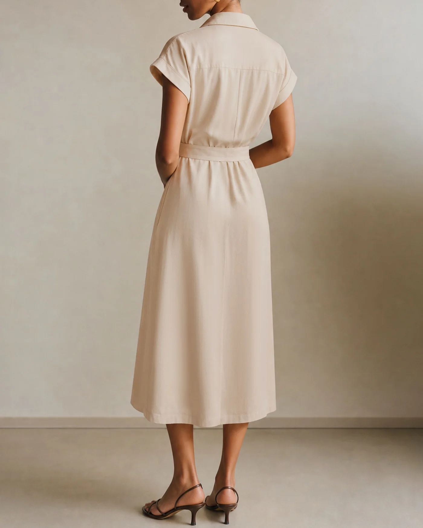 Apricot Button Belt Tunic Midi Dress - Image 5