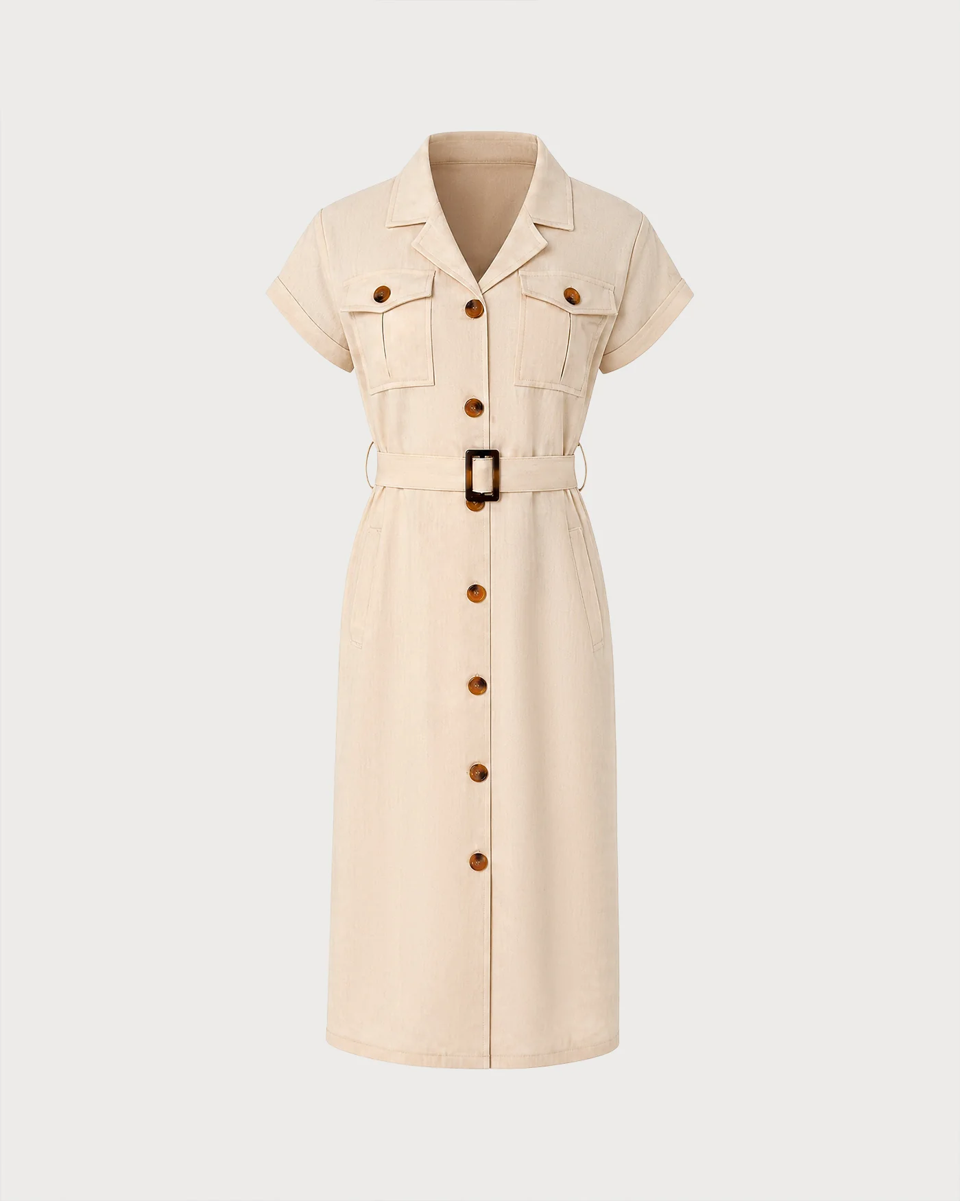 Apricot Button Belt Tunic Midi Dress - Image 6