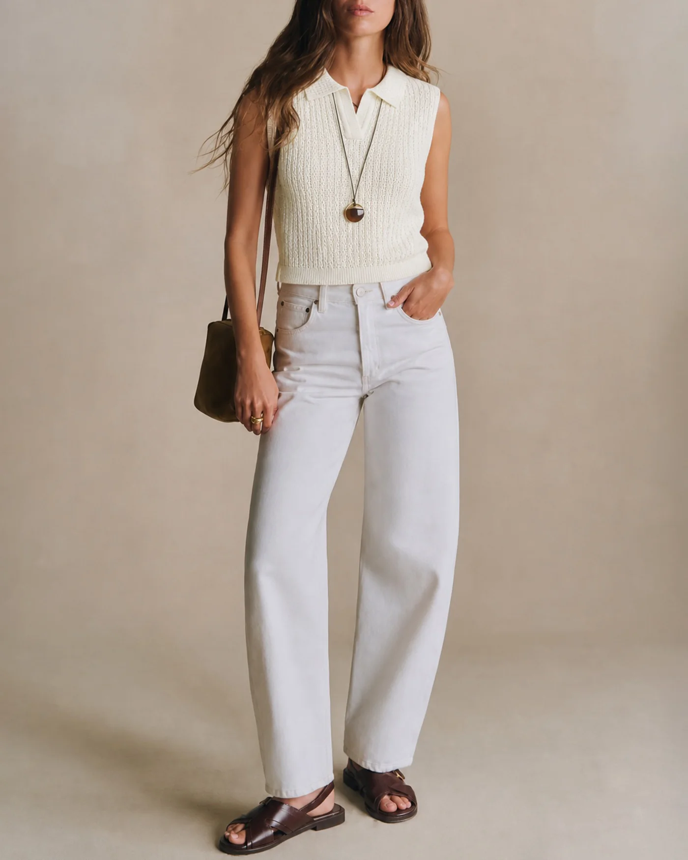 Apricot Collar Cut Out Textured Tank - Image 2