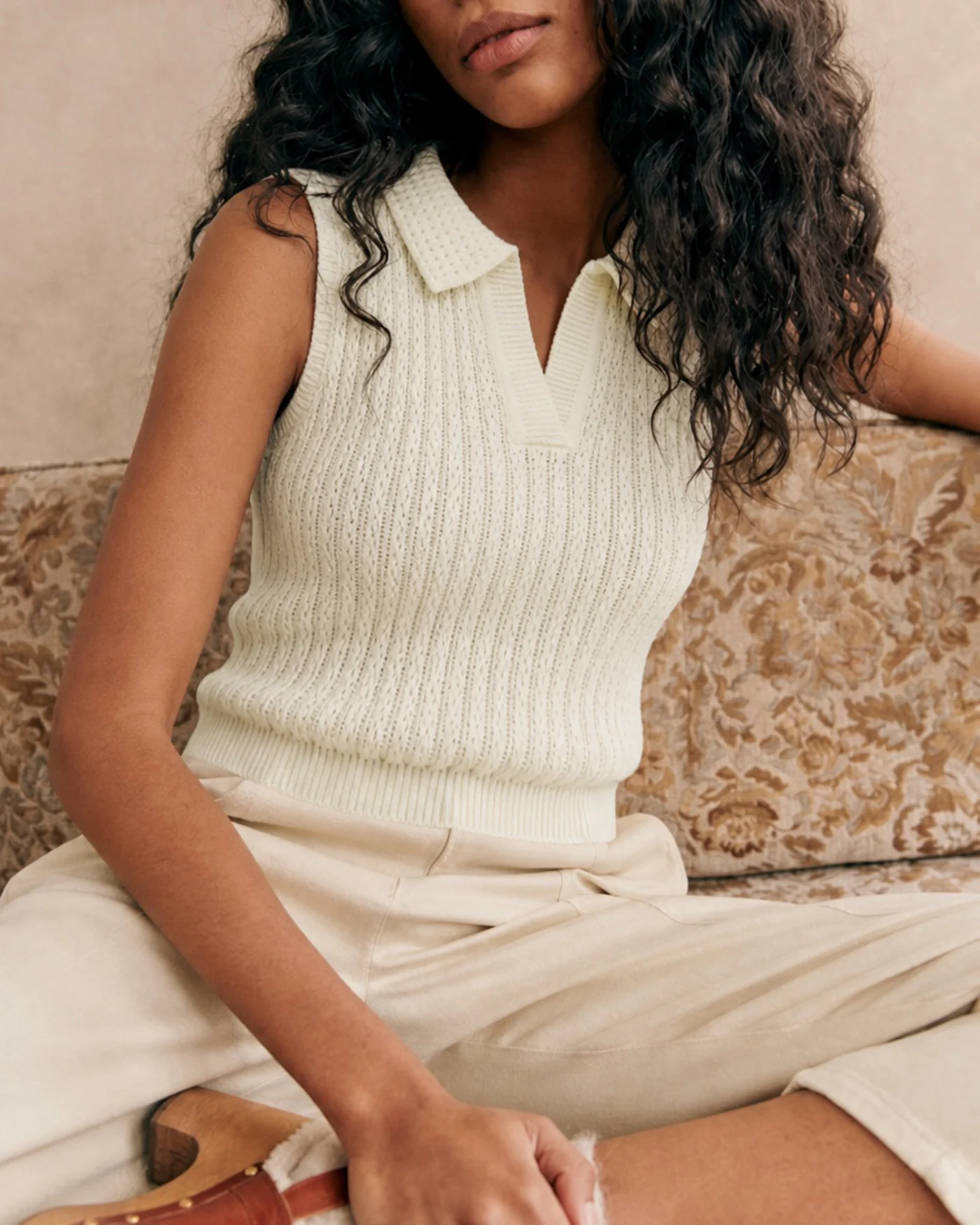 Apricot Collar Cut Out Textured Tank - Image 4