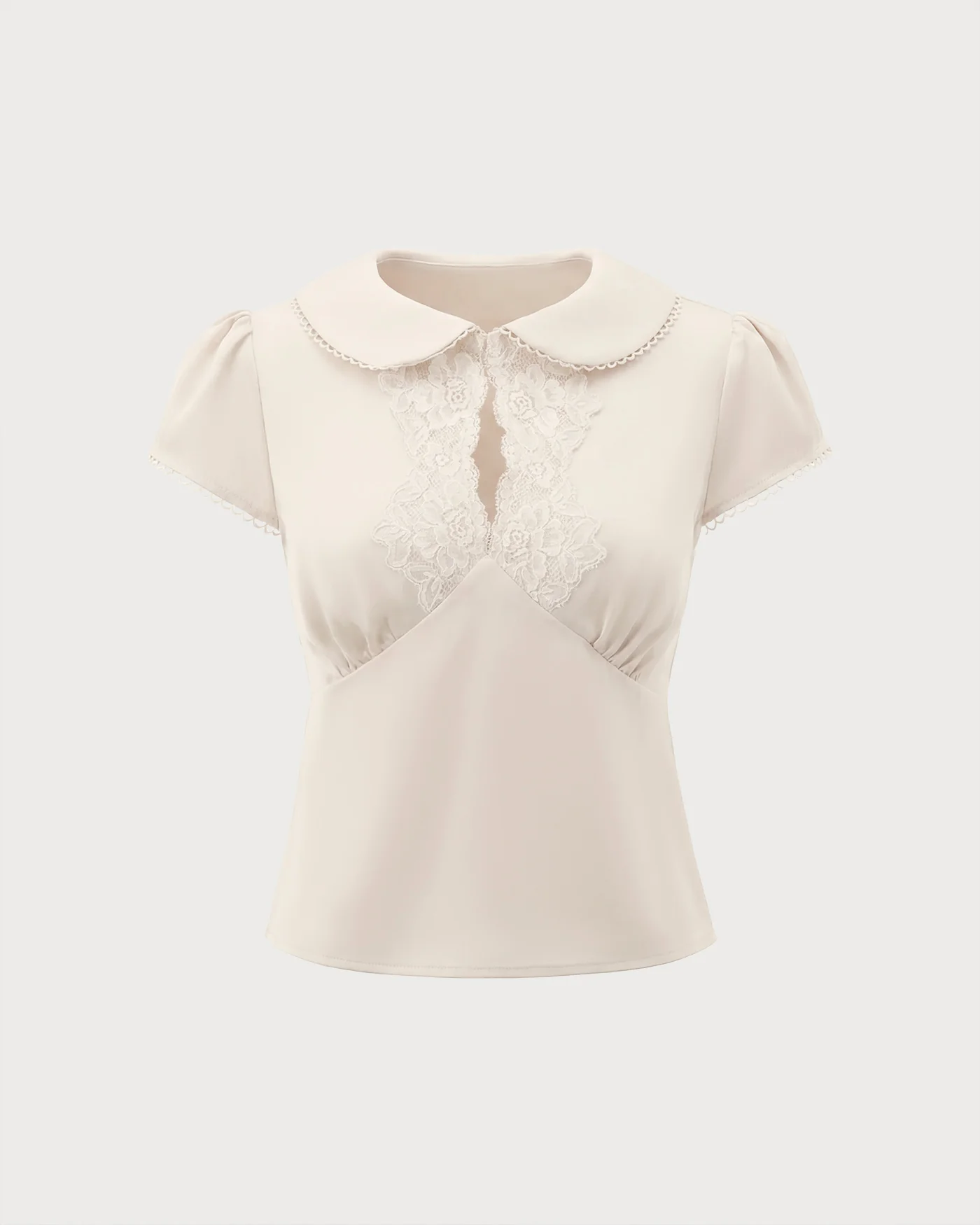 Apricot Collar Lace Splicing Tee - Image 6