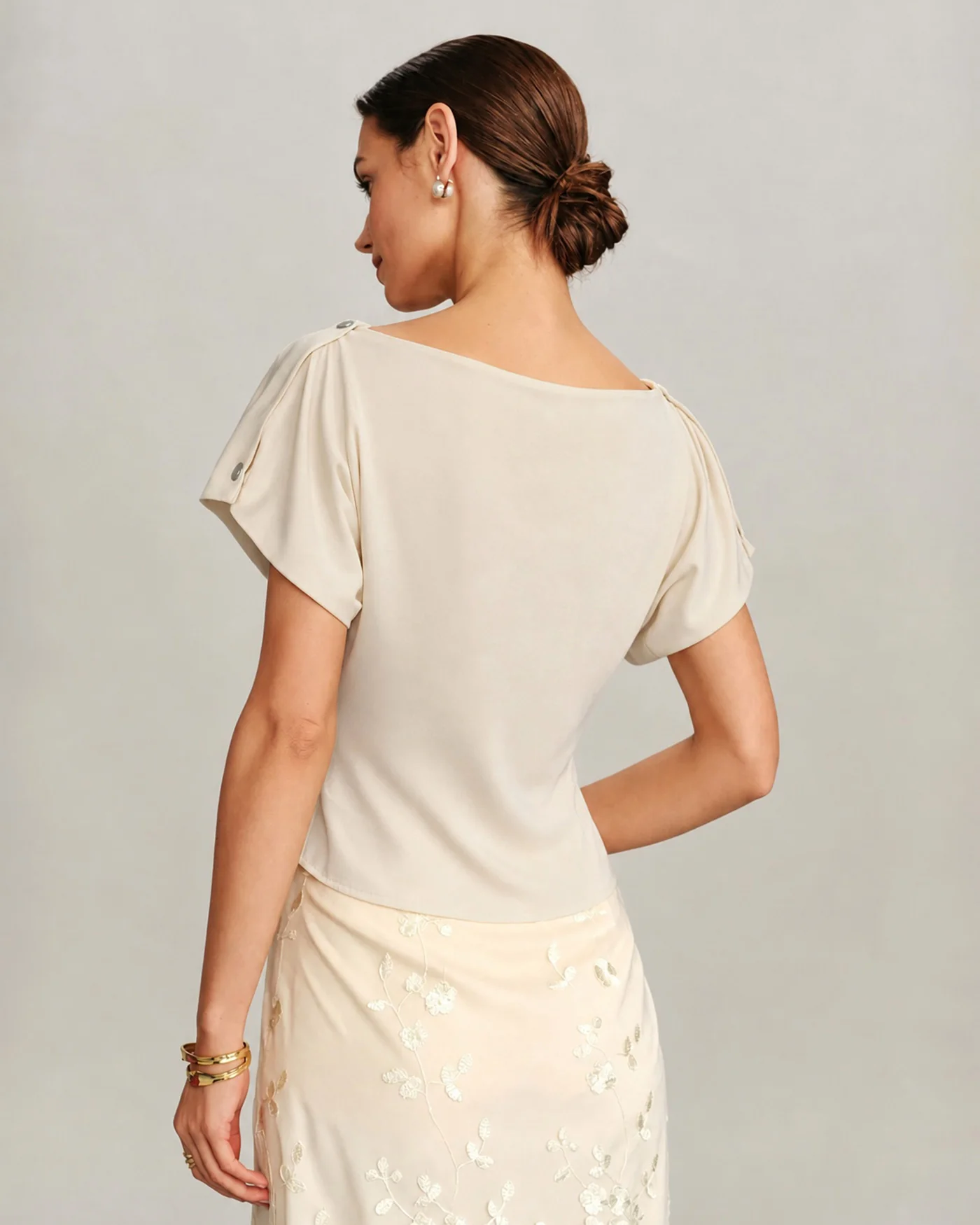 Apricot Cowl Neck Button Knit Tee - Image 4