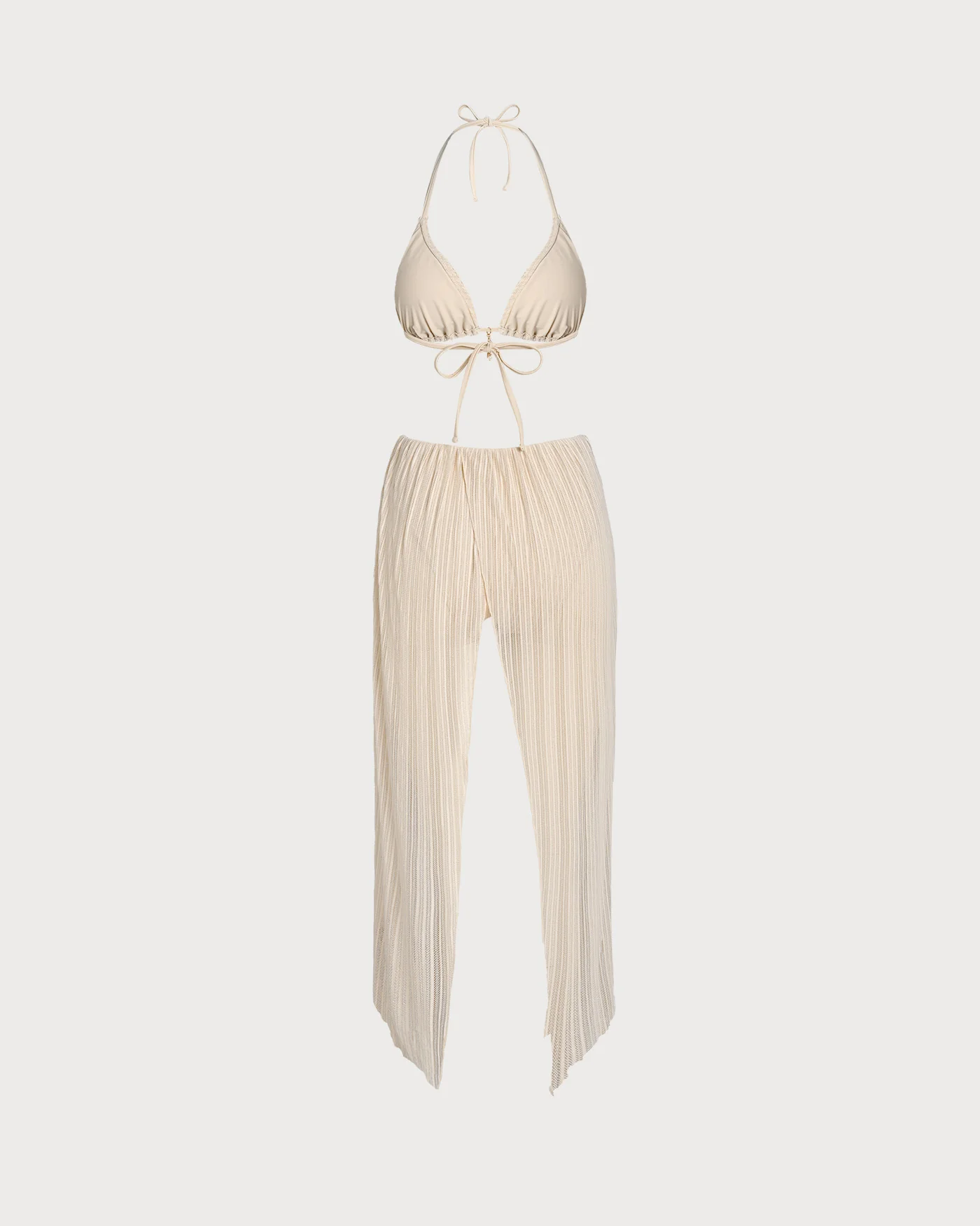 Apricot Halter Sequins Drawstring Bikini Set - Image 11