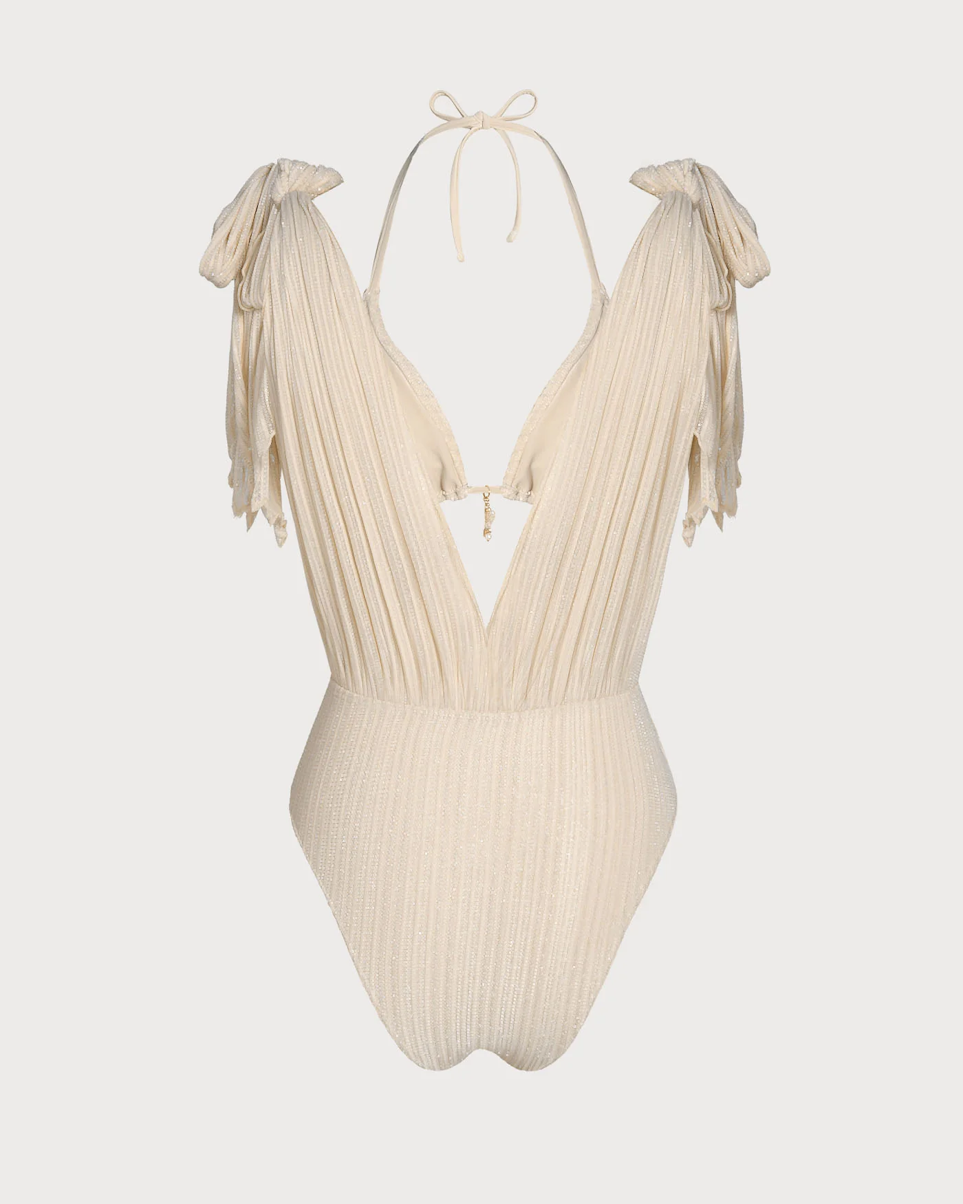 Apricot Halter Sequins Drawstring Bikini Set - Image 4