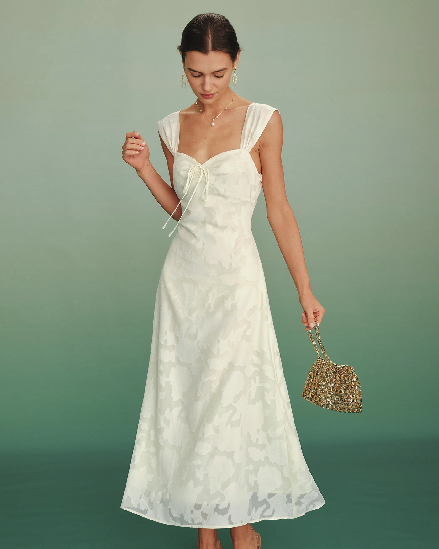 Apricot Jacquard Slip A-Line Maxi Dress - Image 5