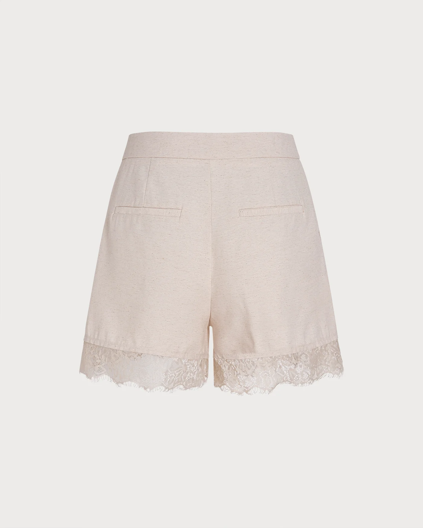 Apricot Lace Splicing Pockets Shorts - Image 6