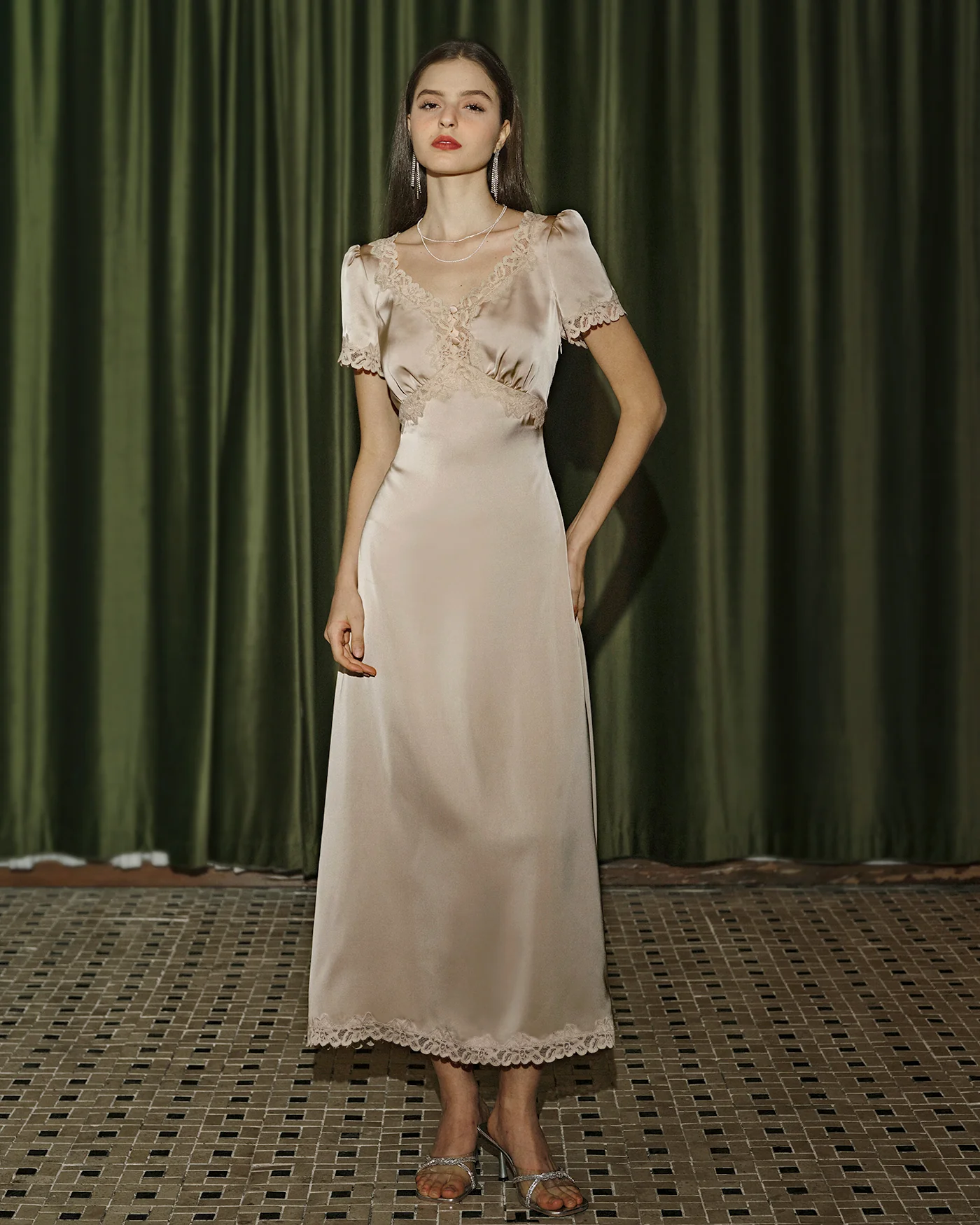 Apricot Lace Tunic Maxi Dresses - Image 2