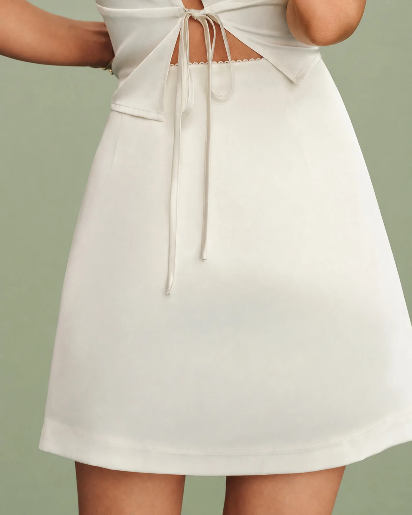 Apricot Lace Zipper Satin Mini Skirt - Image 3