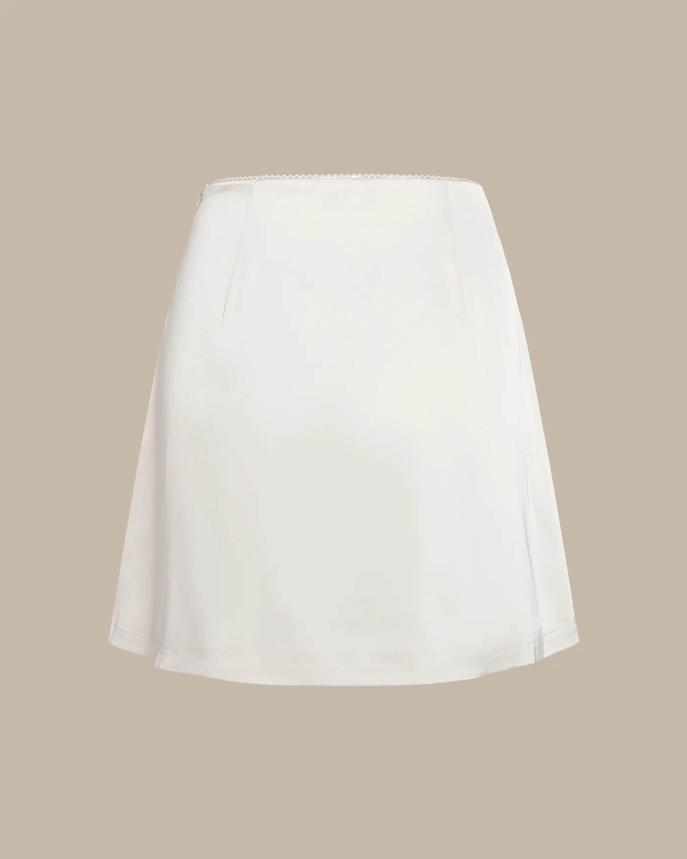 Apricot Lace Zipper Satin Mini Skirt - Image 6