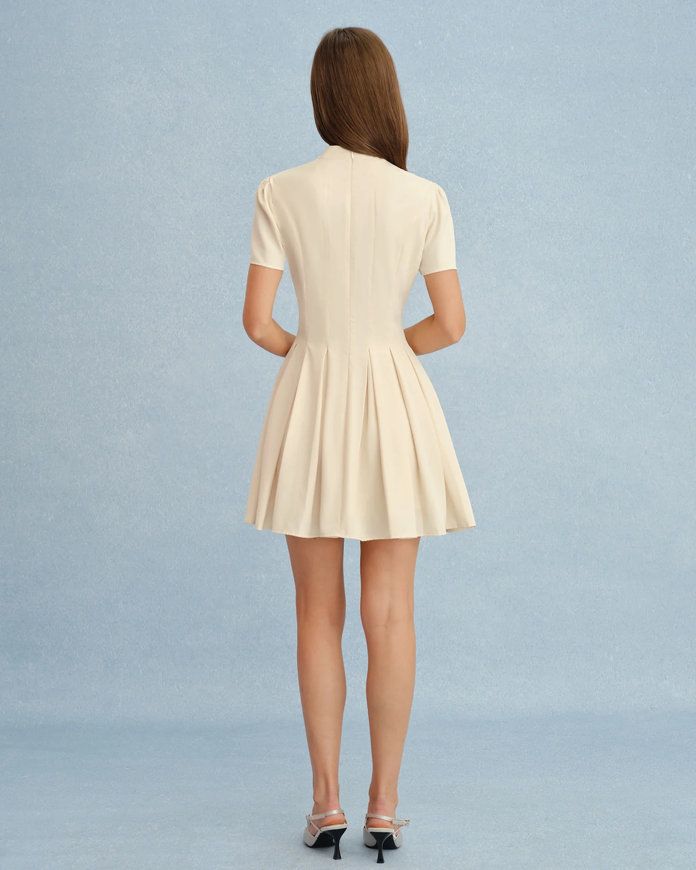 Apricot Mandarin Collar Cut Out Mini Dress - Image 8