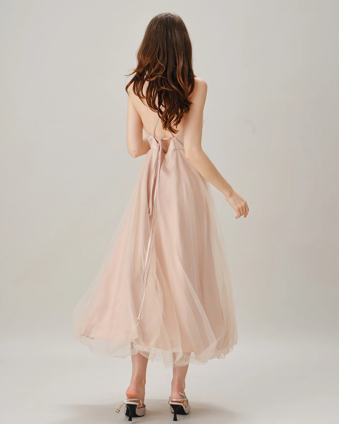 Apricot Pleated Flowy Slip Midi Dress - Image 7