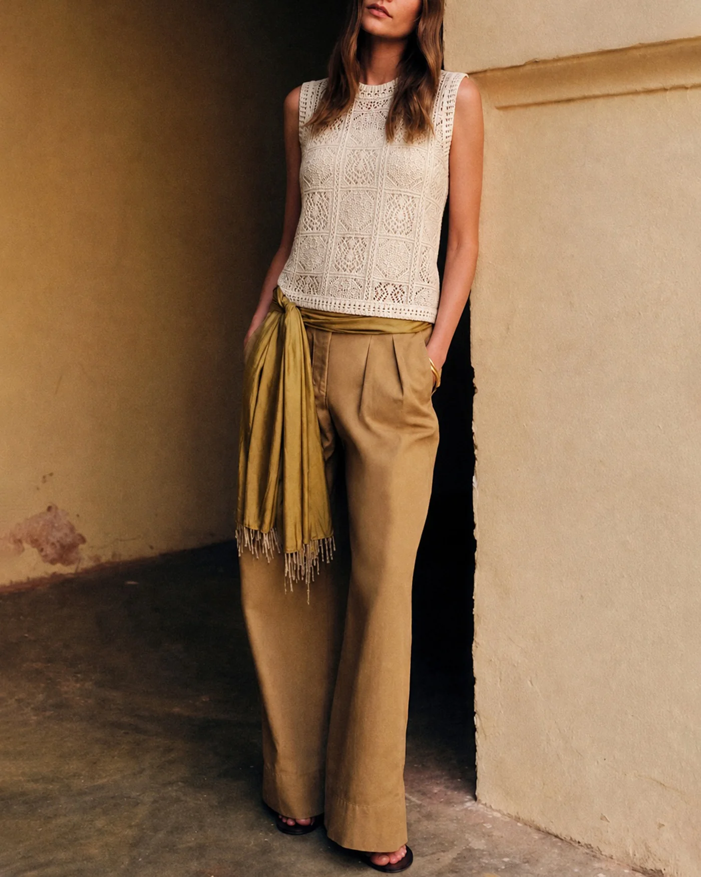Apricot Round Neck Textured Knit Sweater - Image 4