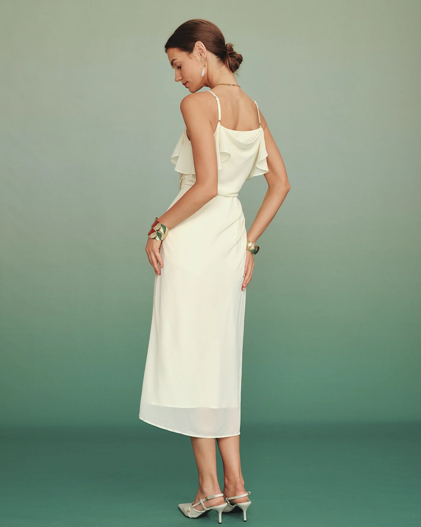 Apricot Ruffle Slip Chiffon Midi Dress - Image 5