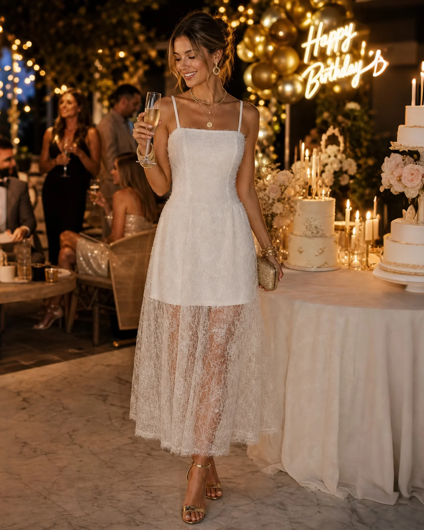 Apricot Sheer Lace Slip Maxi Dress - Image 3