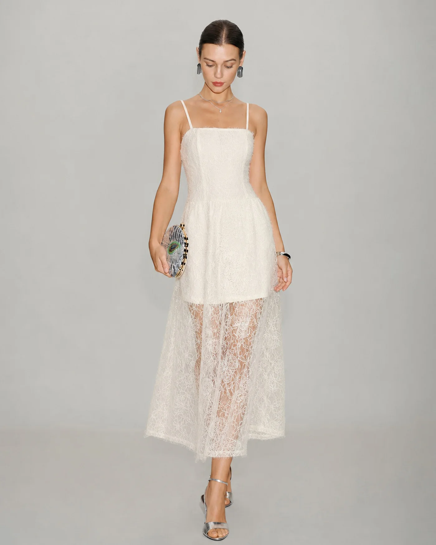 Apricot Sheer Lace Slip Maxi Dress - Image 4