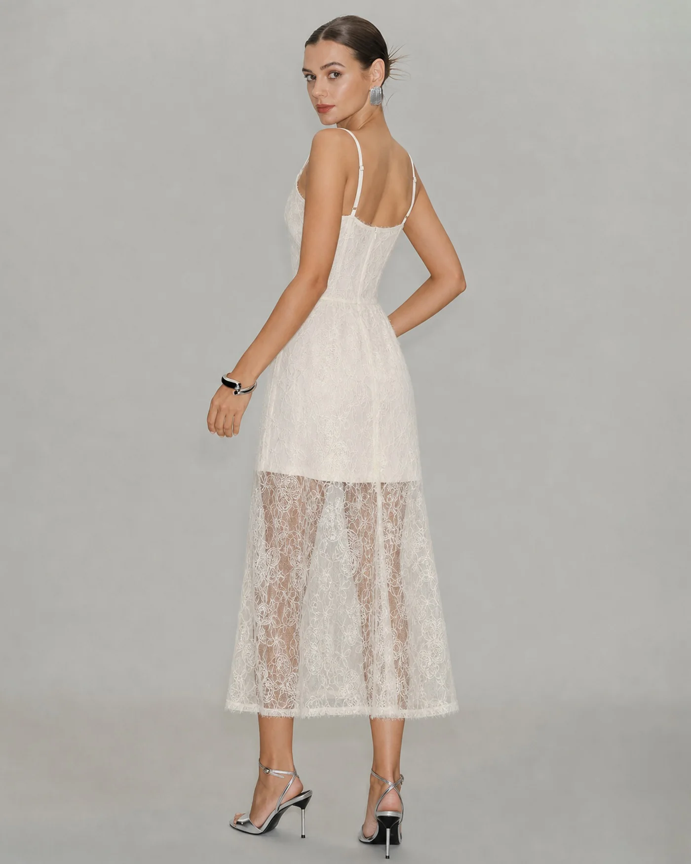 Apricot Sheer Lace Slip Maxi Dress - Image 7