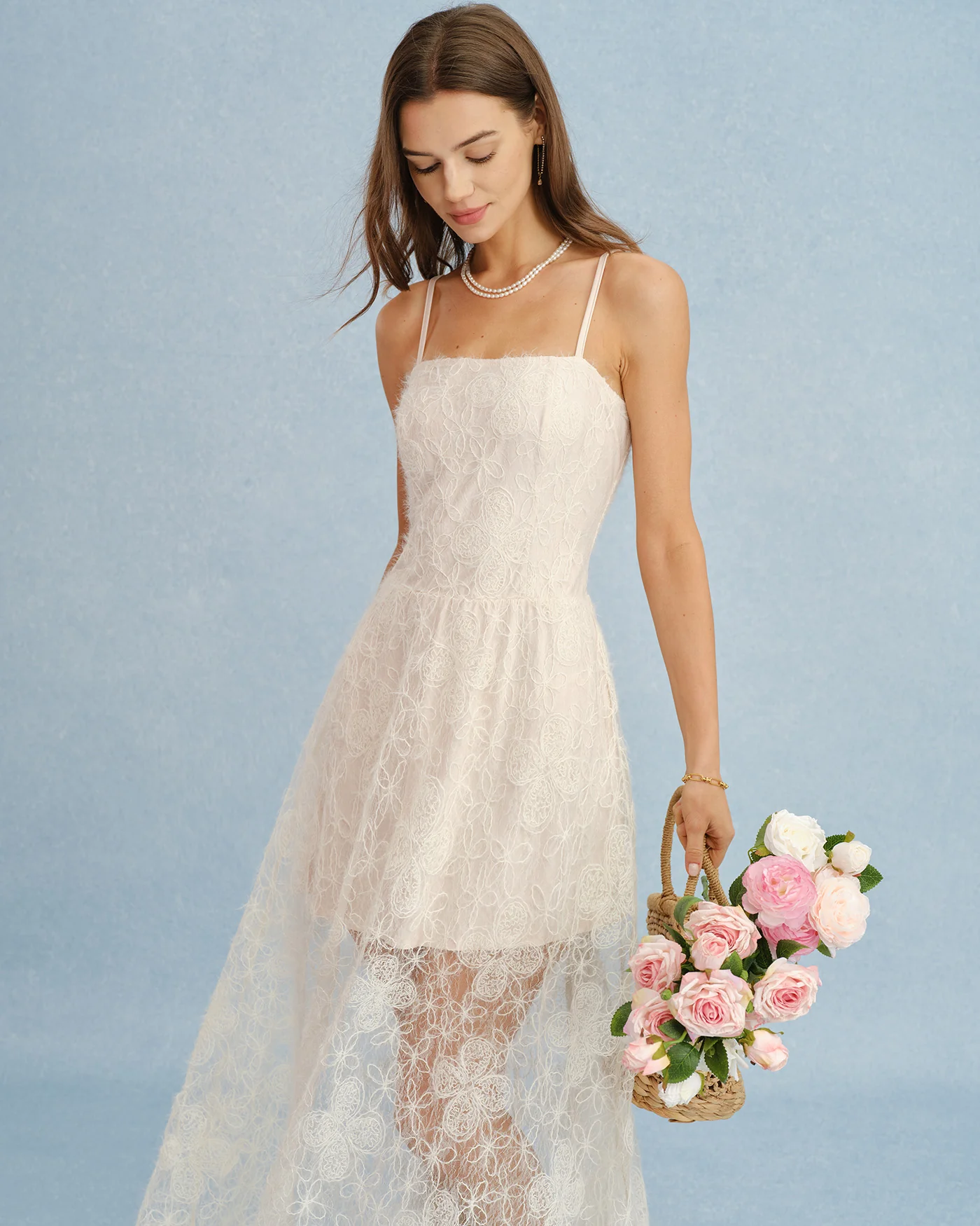 Apricot Sheer Lace Slip Maxi Dress - Image 9