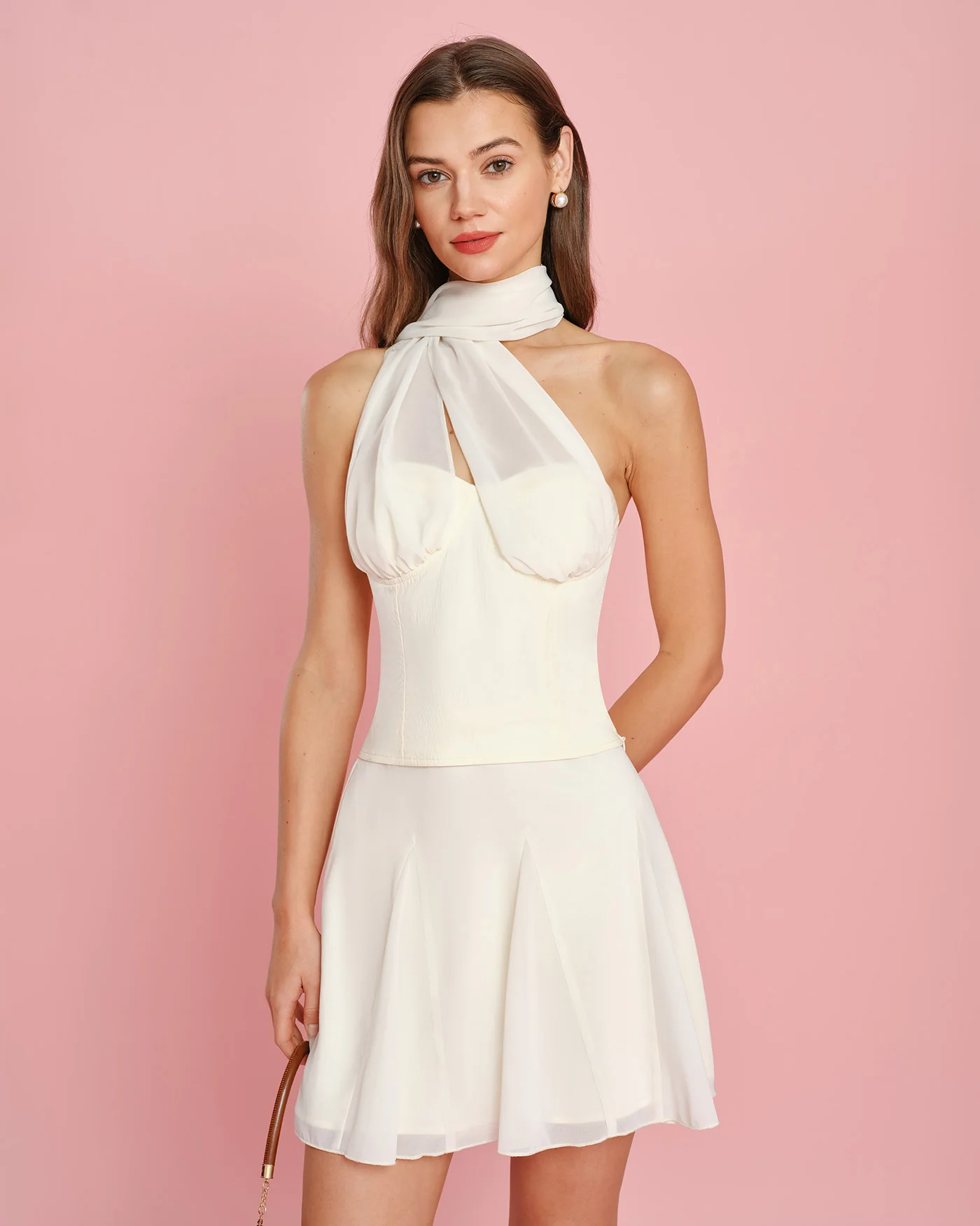 Apricot Solid Chiffon Mini Skirt - Image 2