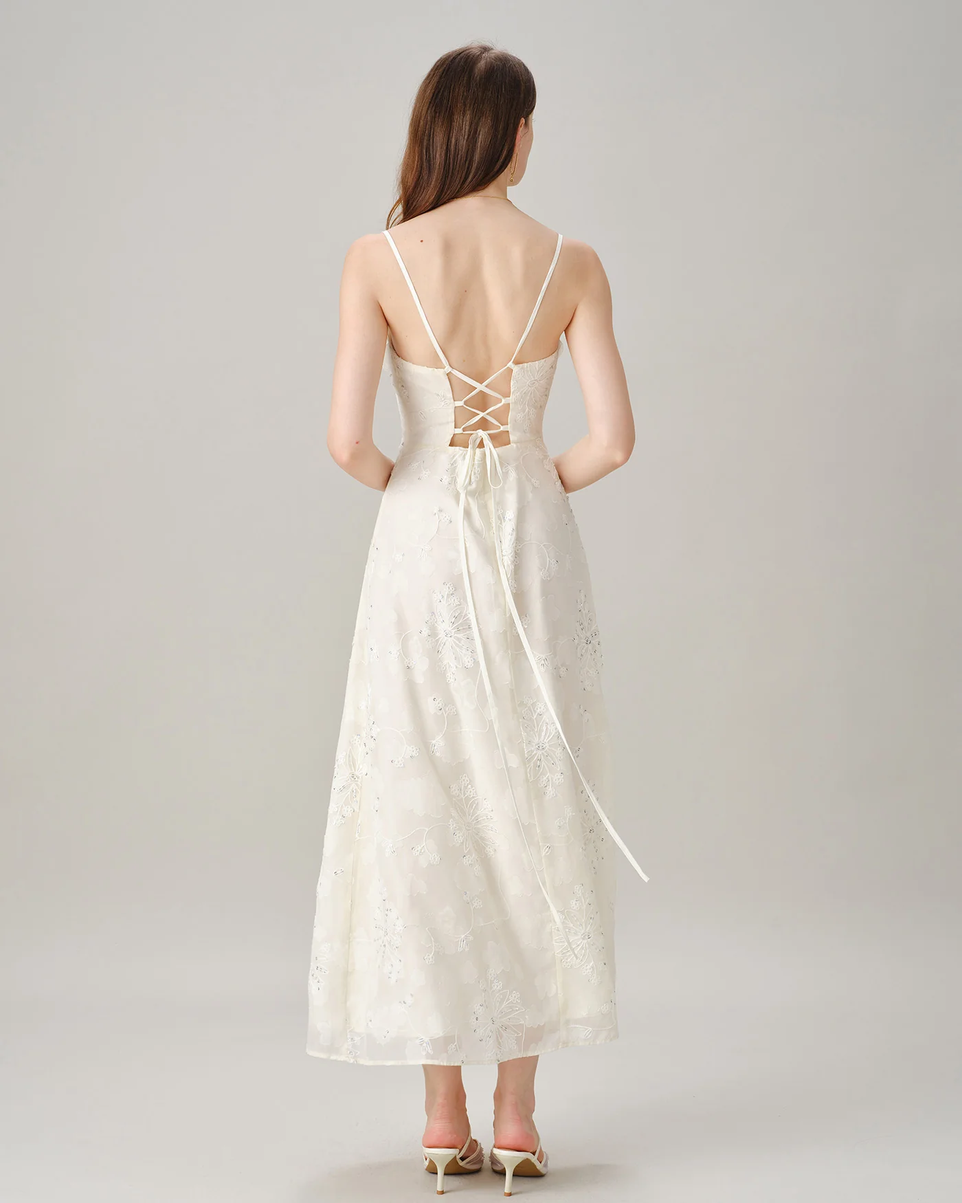 Apricot Square Neck Jacquard Sequins Maxi Dress - Image 5