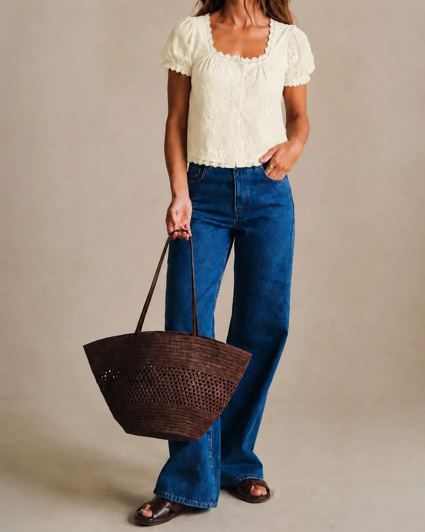 Apricot Square Neck Lace Floral Tee - Image 3
