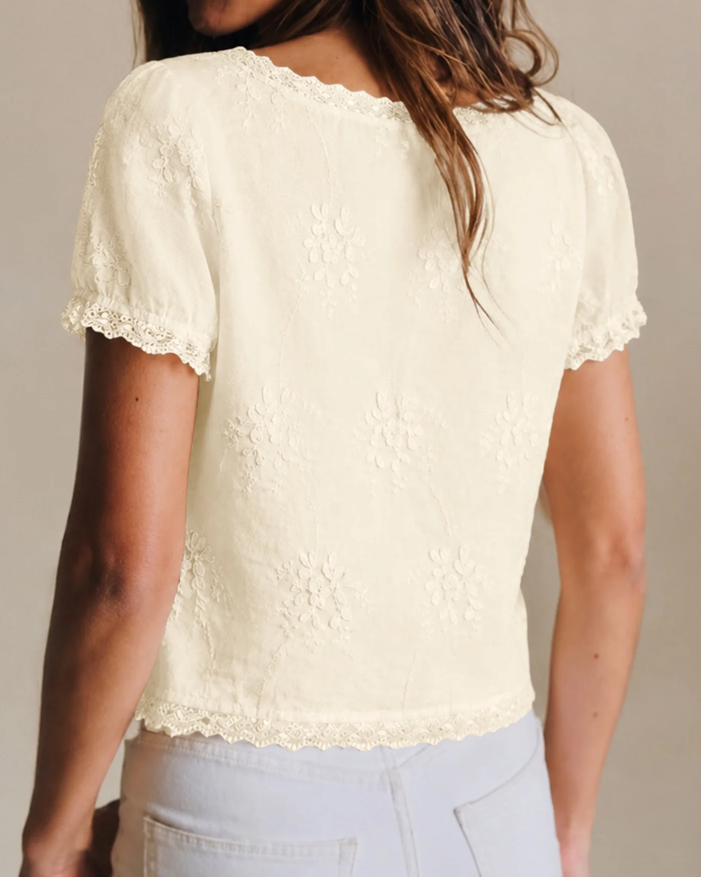 Apricot Square Neck Lace Floral Tee - Image 5