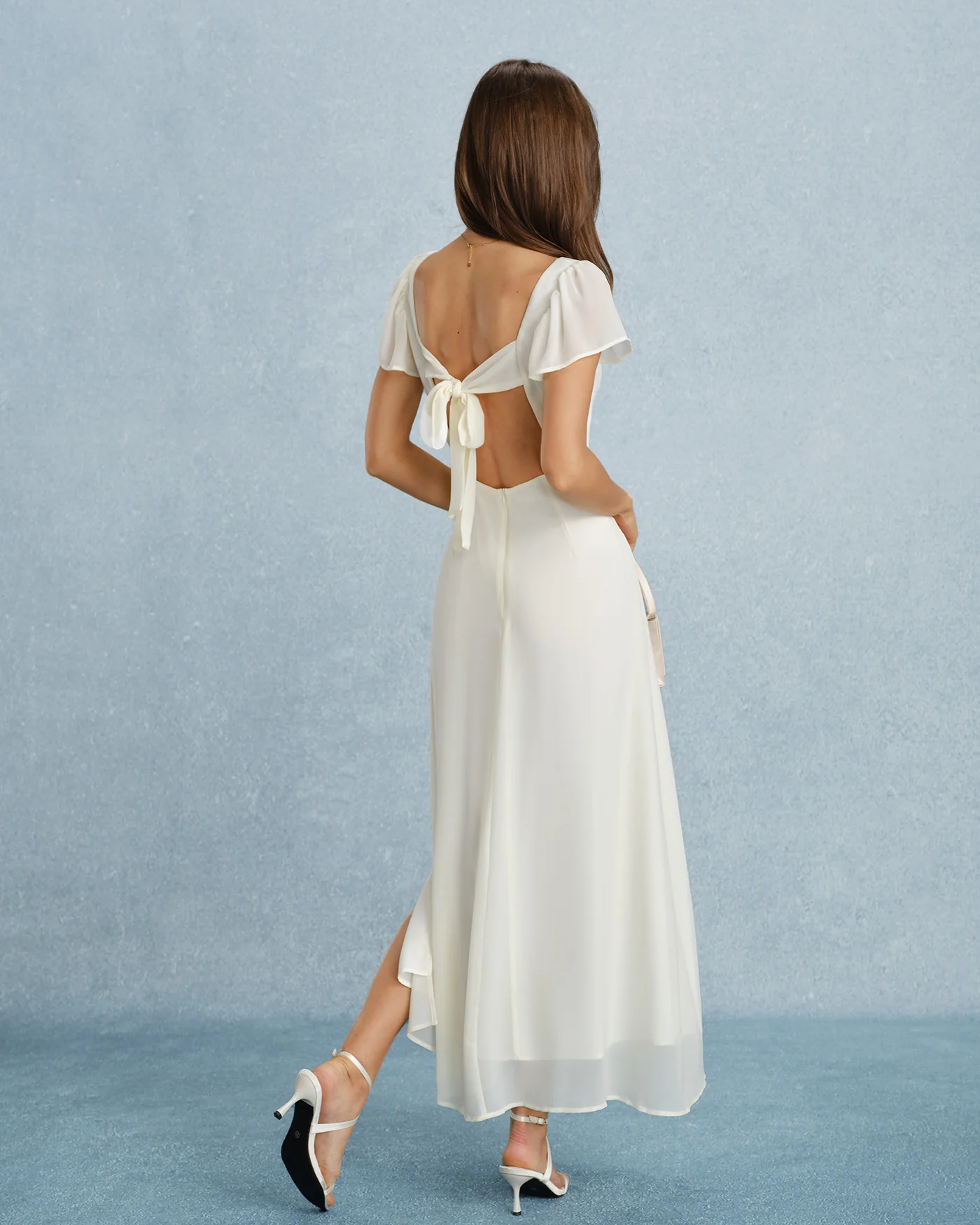 Apricot Sweetheart Neck Slit Chiffon Maxi Dress - Image 6