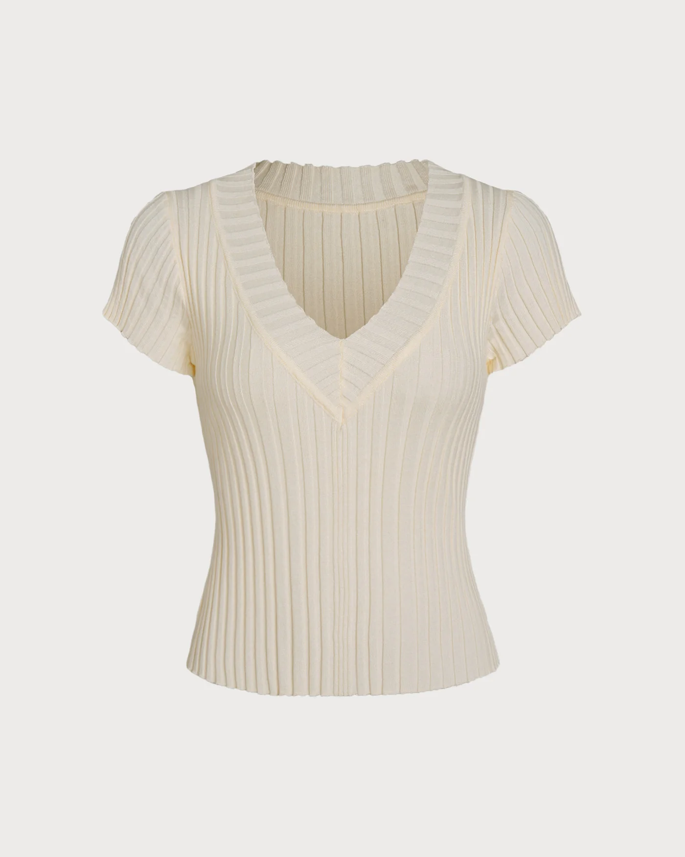 Apricot Textured V Neck Tee - Image 4