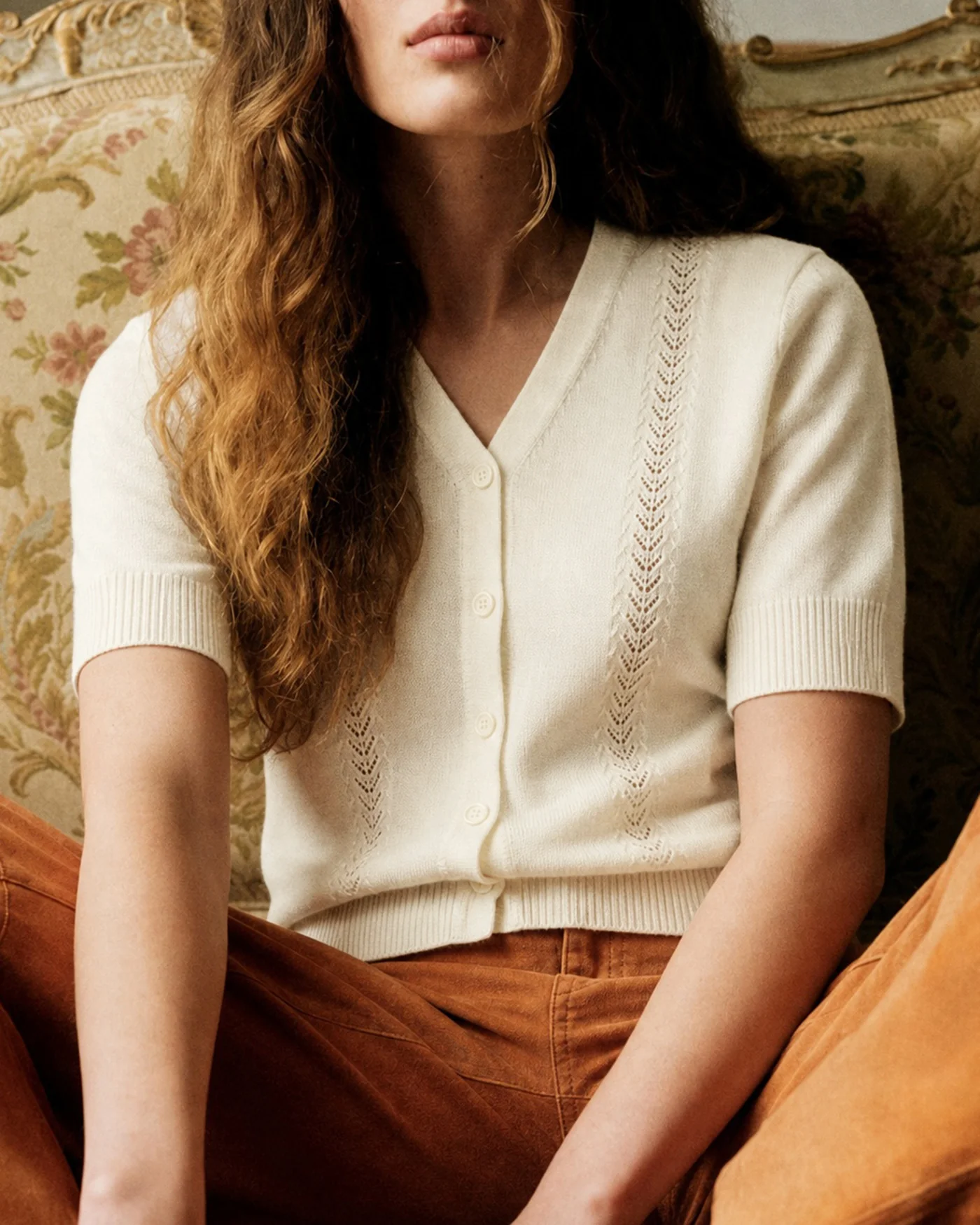 Apricot V Neck Button Knit Cardigan - Image 3