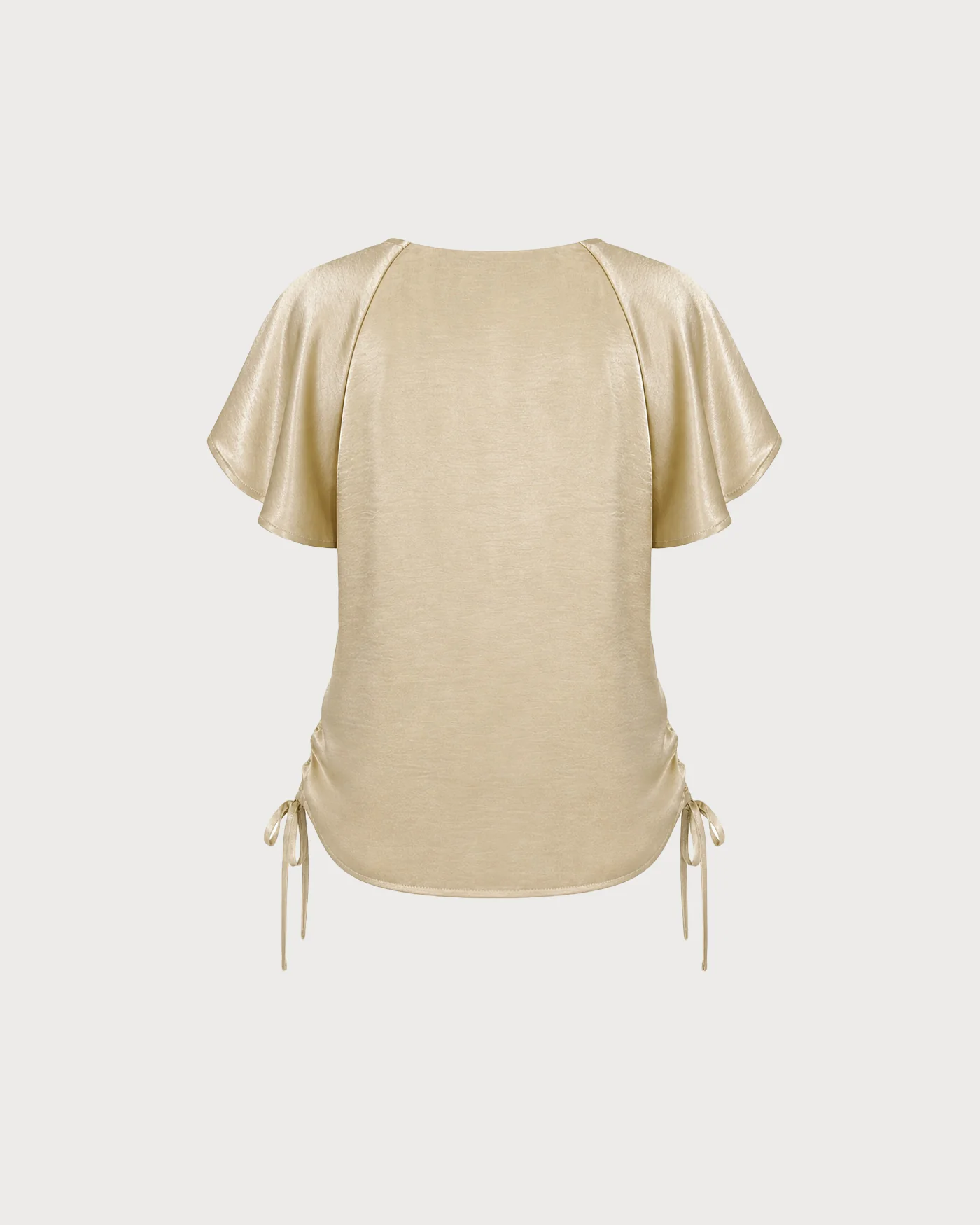 Apricot V Neck Cape Sleeve Ruched Tee - Image 7