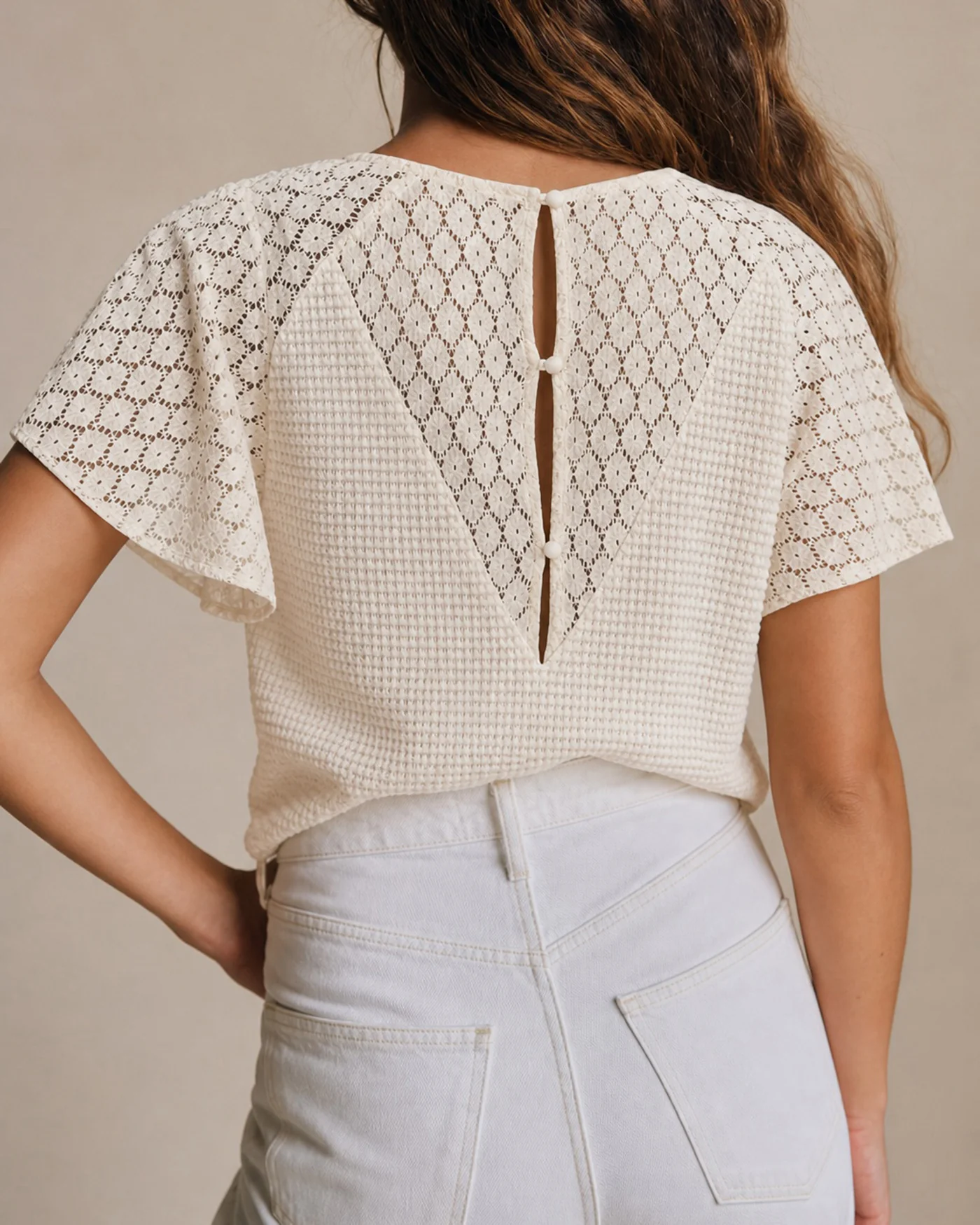 Apricot V Neck Cut Out Knit Tee - Image 3