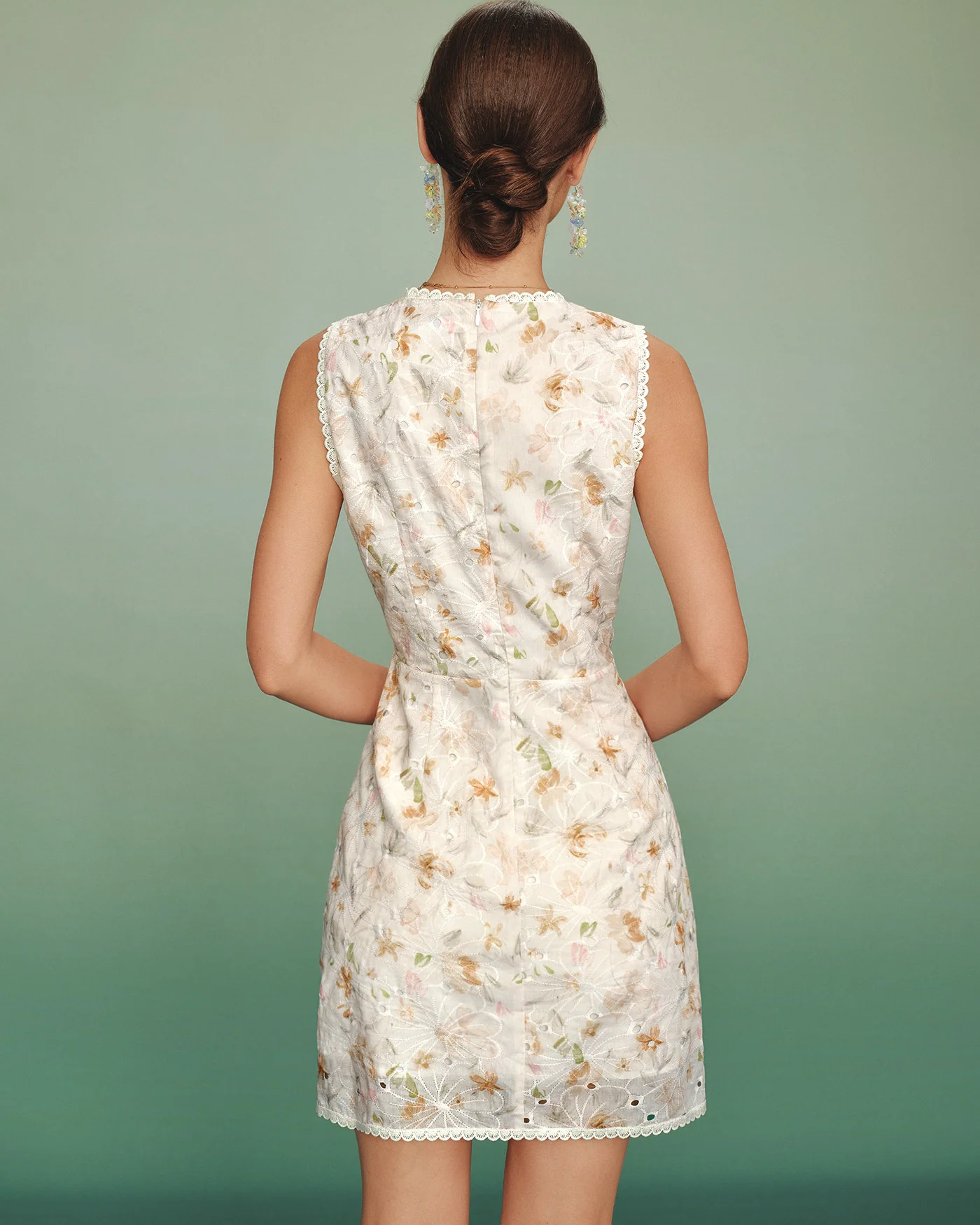 Apricot V Neck Floral Splicing Mini Dress - Image 6