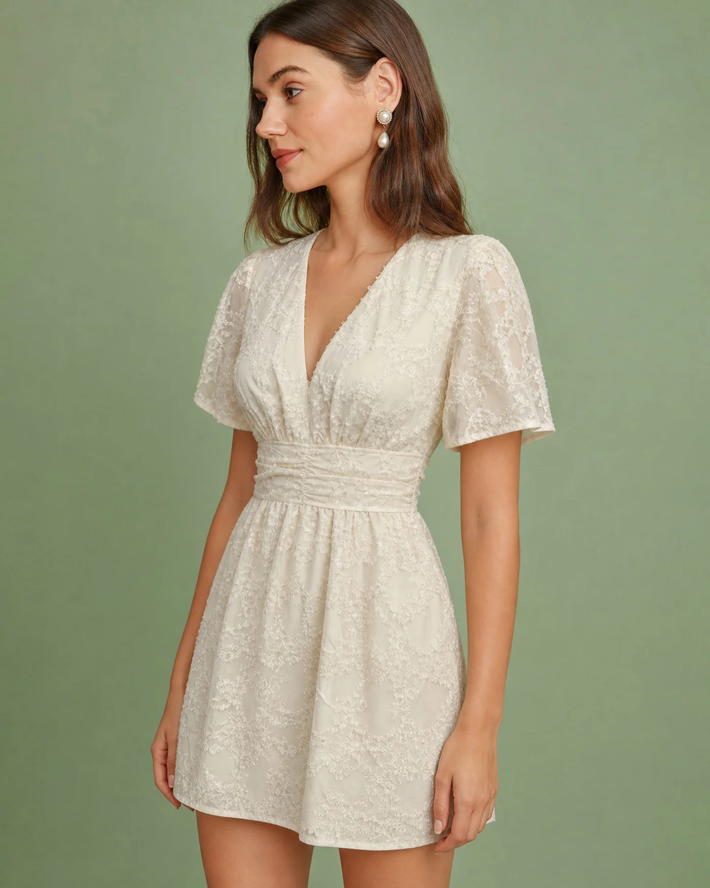 Apricot V Neck Textured Tunic Mini Dress - Image 3