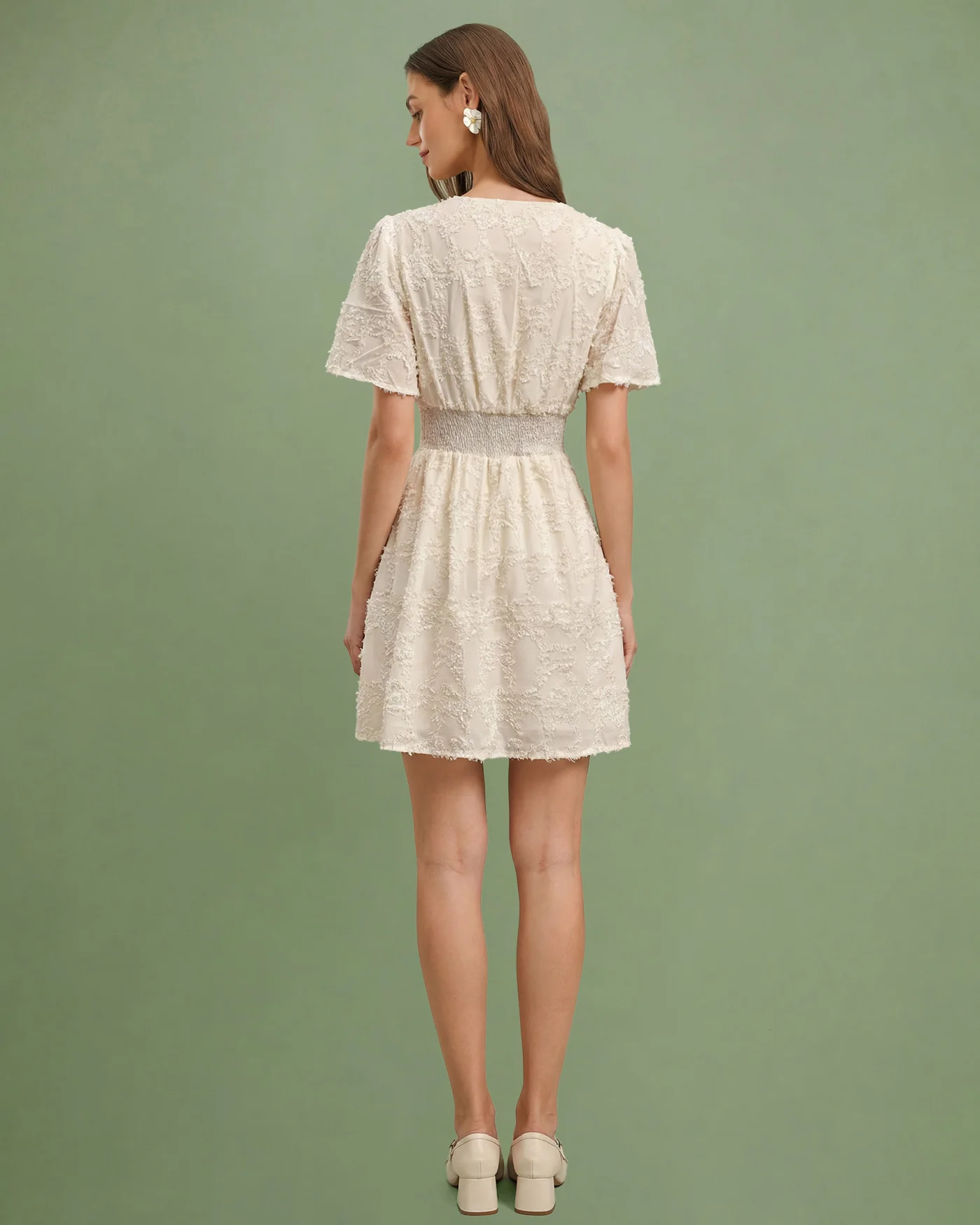 Apricot V Neck Textured Tunic Mini Dress - Image 4