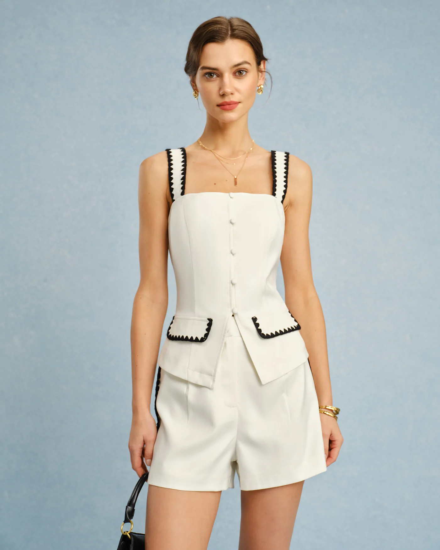 Beige Contrasting Button Shorts - Image 3