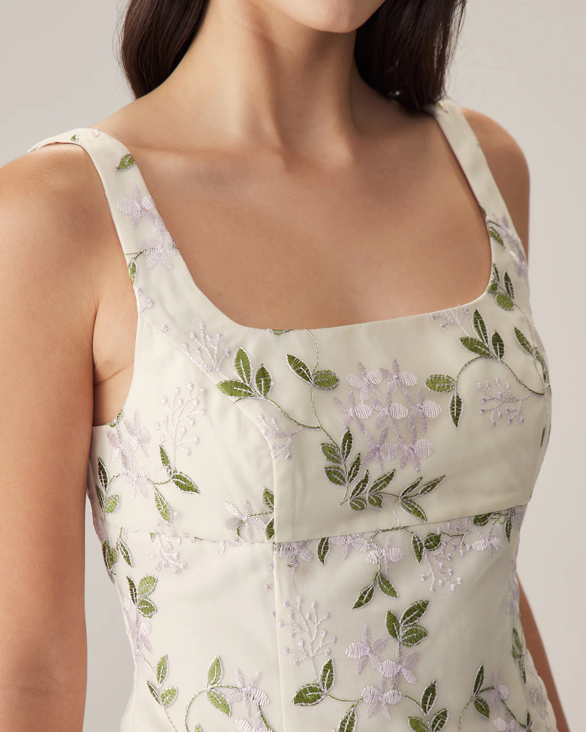 Beige Floral Slim Tank Top - Image 2