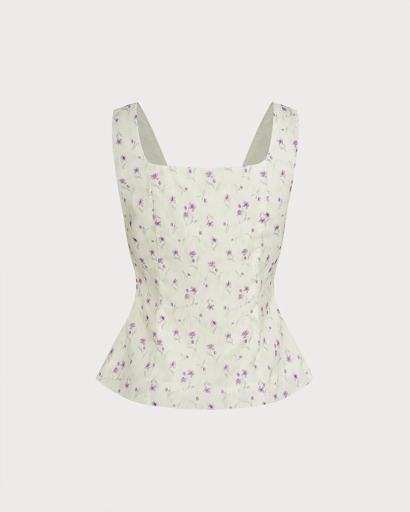 Beige Square Neck Floral Tank Top - Image 7
