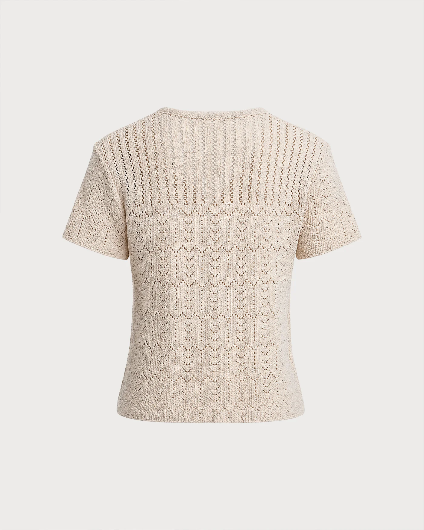 Beige V Neck Textured Button Knit Cardigan - Image 7