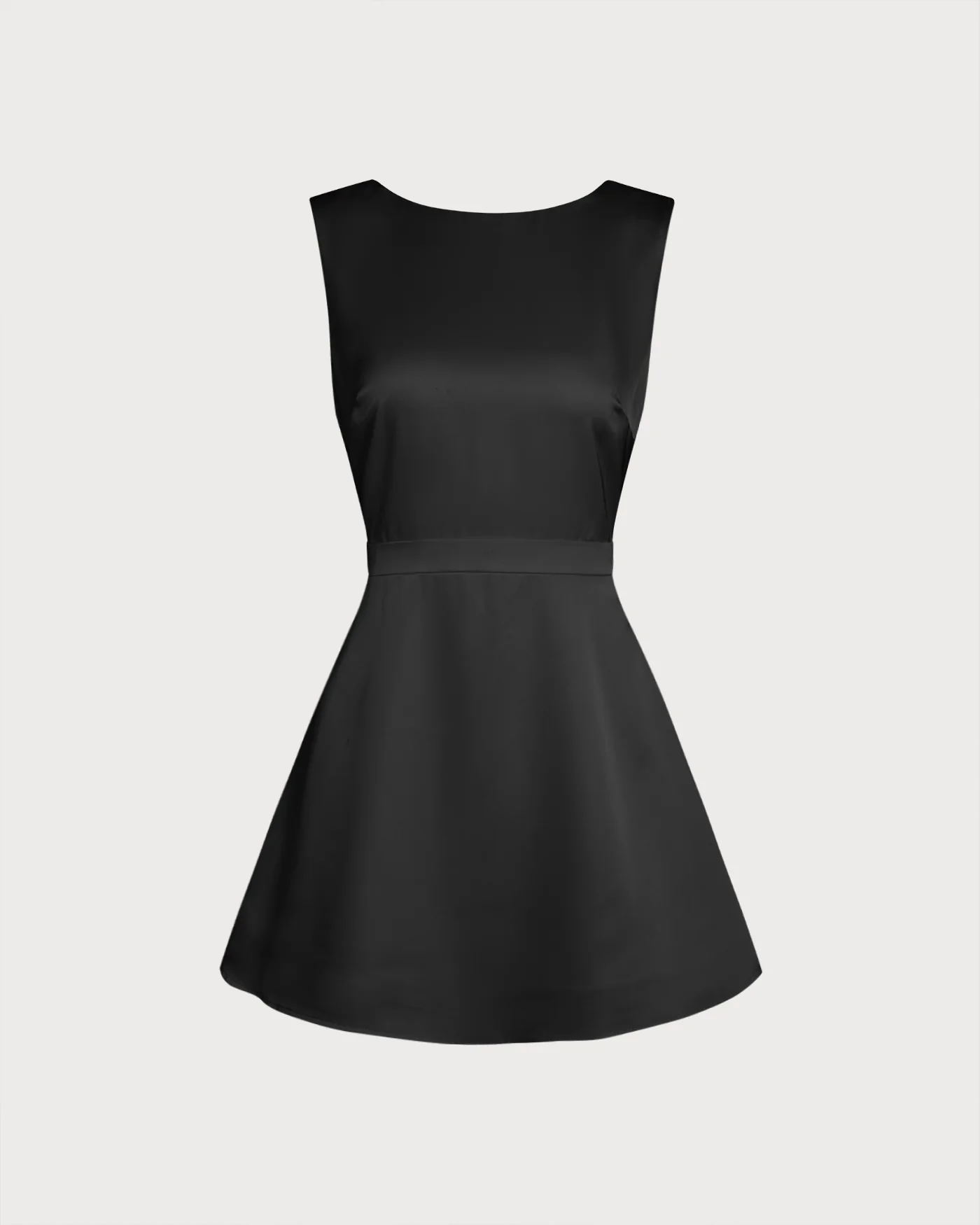 Black Boat Neck Pearl A-Line Mini Dress - Image 7