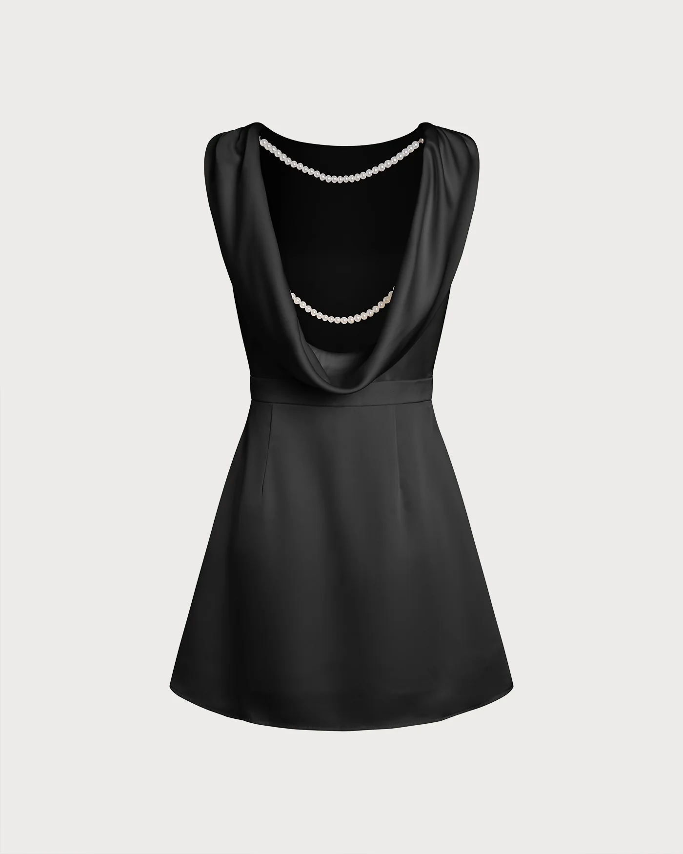 Black Boat Neck Pearl A-Line Mini Dress - Image 8