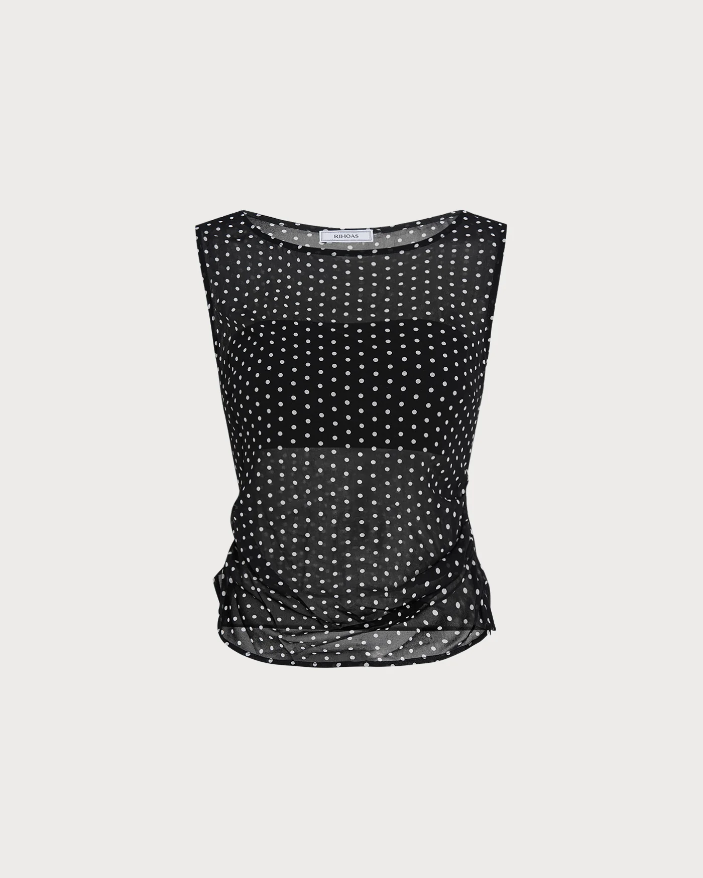 Black Boat Neck Polka Dot Tank Top - Image 6