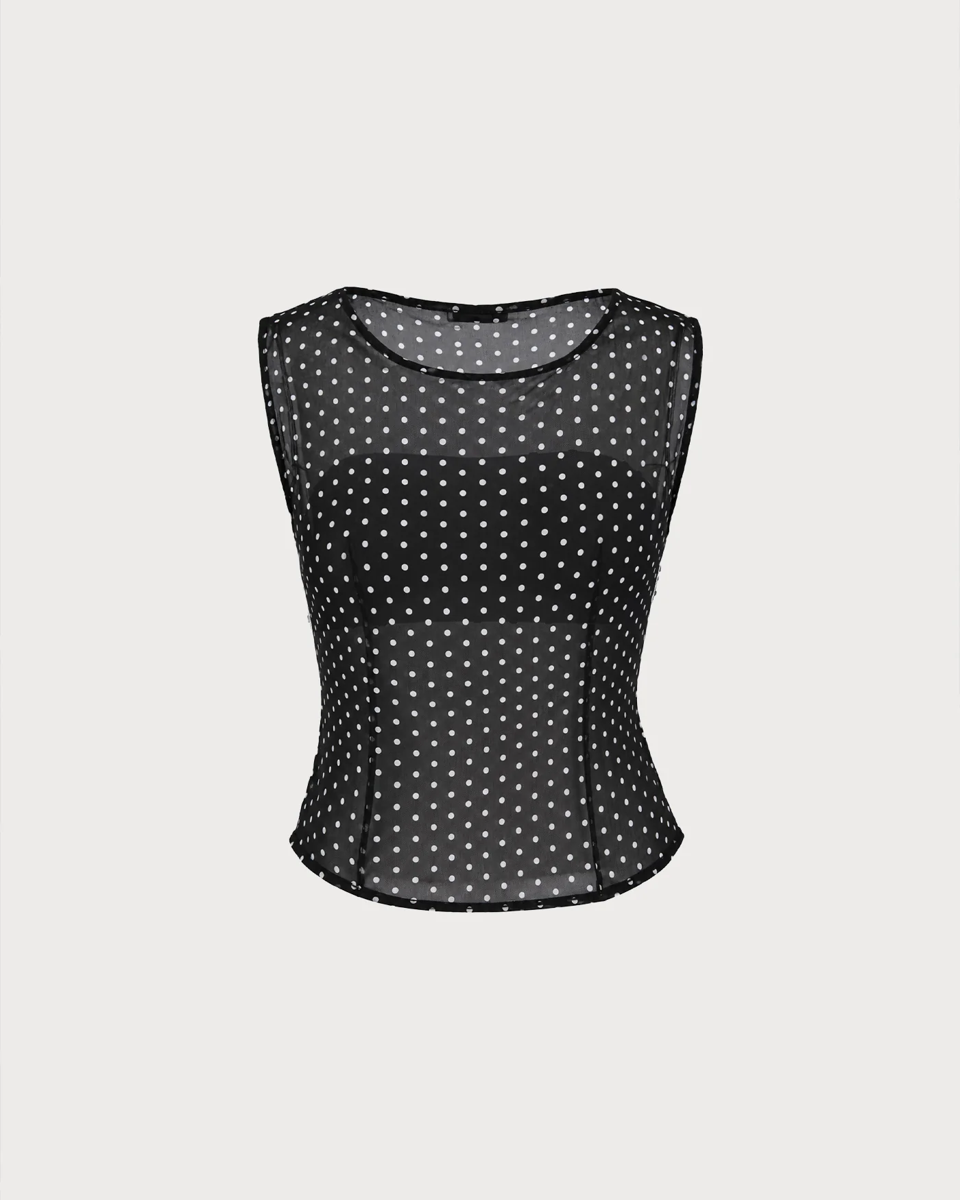 Black Boat Neck Polka Dot Tank Top - Image 7