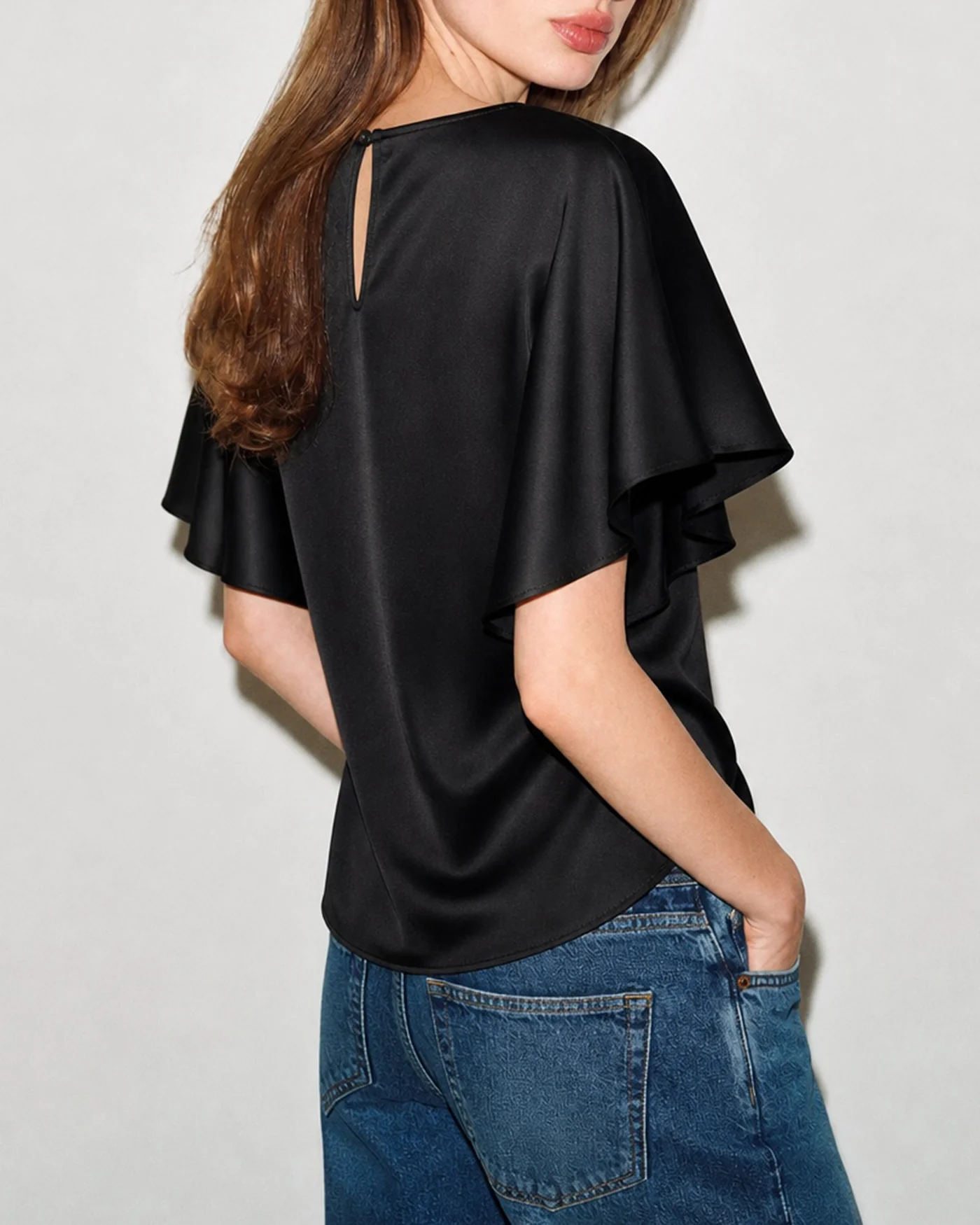 Black Cowl Neck Butterfly Sleeve Tee - Image 2
