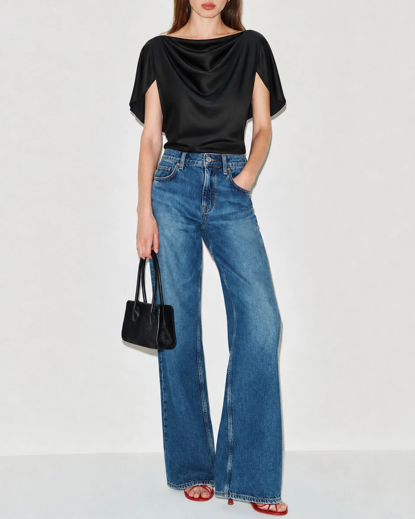 Black Cowl Neck Butterfly Sleeve Tee - Image 3