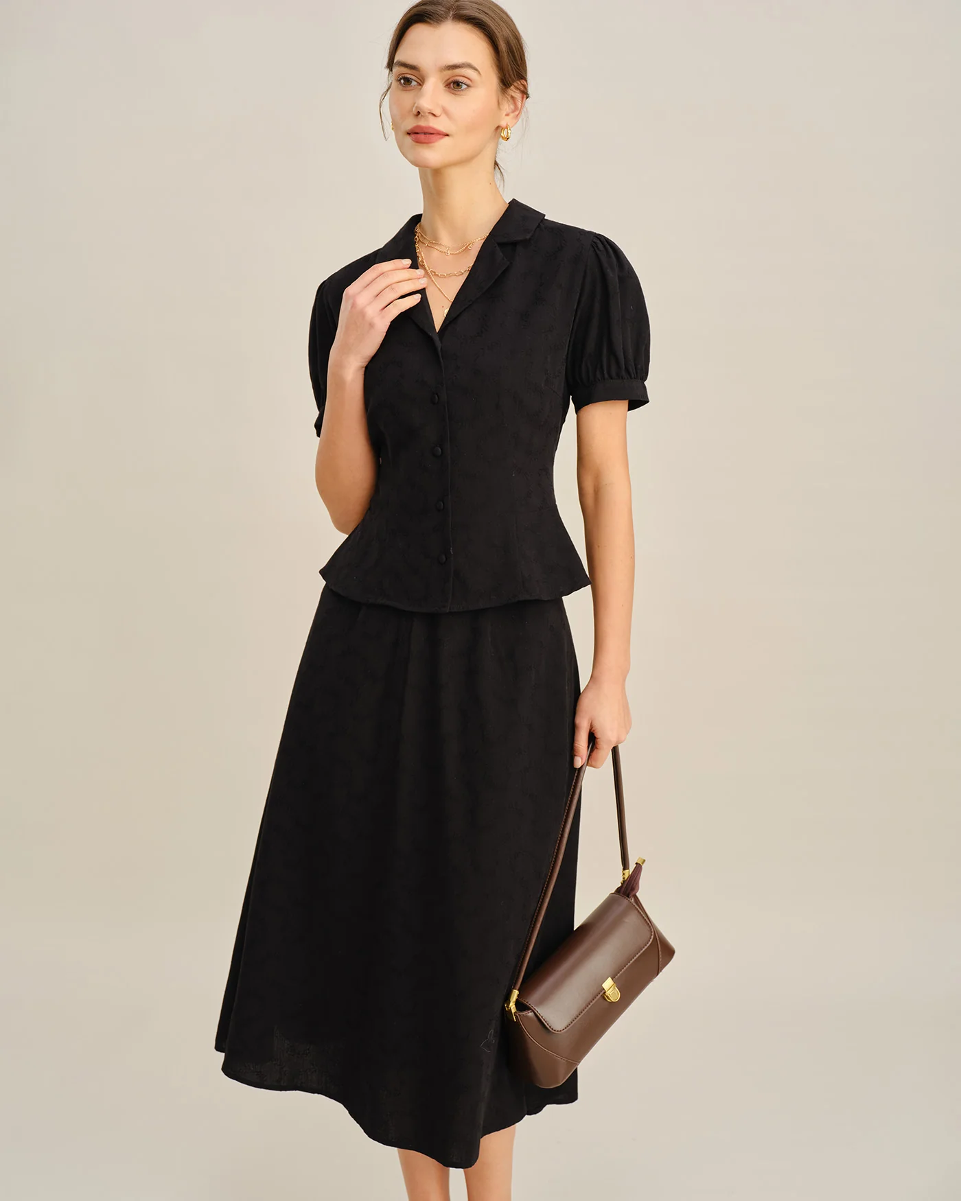 Black Embroidery Collar Button Blouse - Image 4