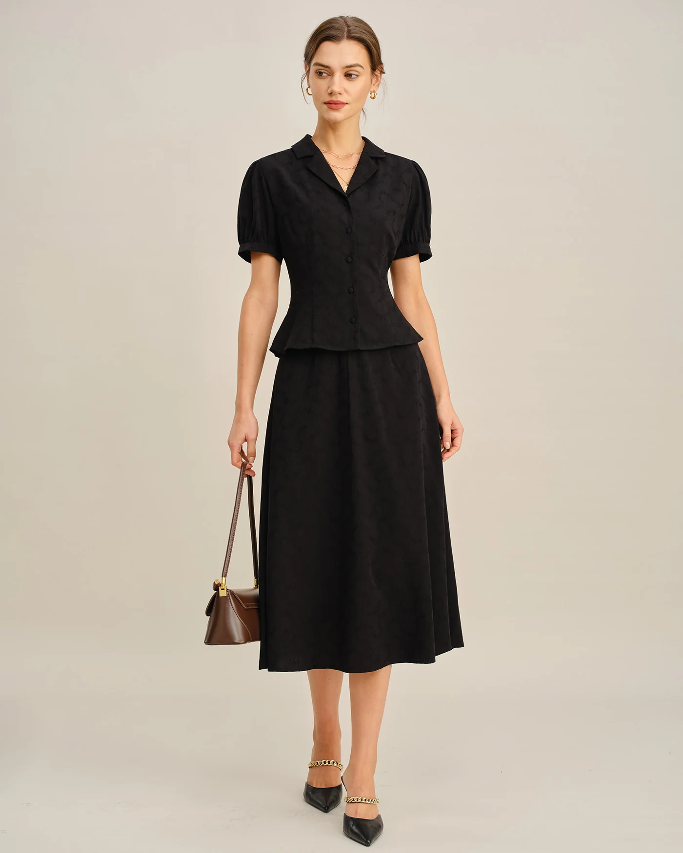 Black Embroidery Midi Skirt - Image 5