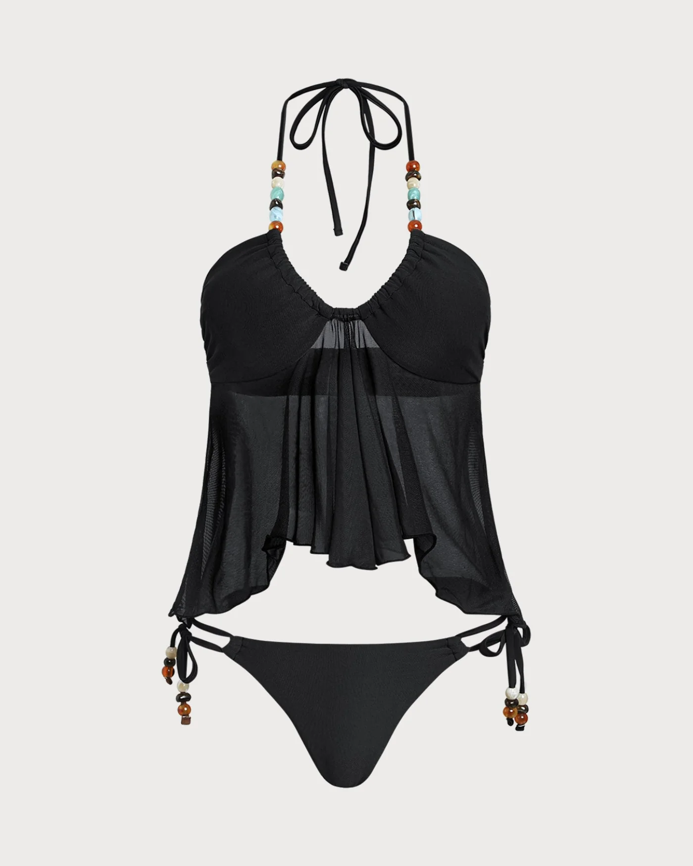 Black Halter Low Waisted Tankini Set - Image 2