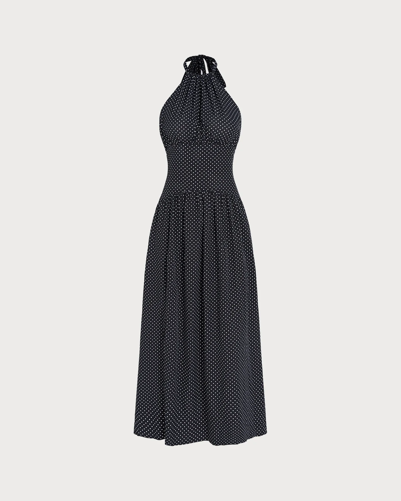Black Halter Tie Polka Dot Maxi Dress - Image 6