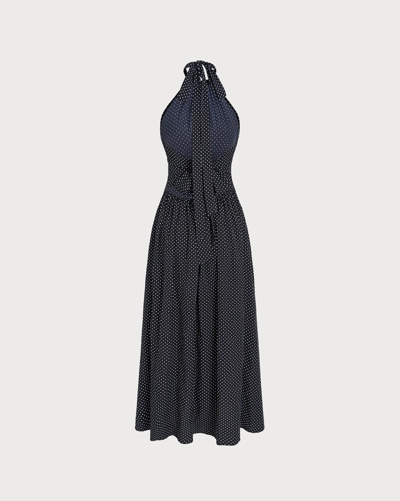 Black Halter Tie Polka Dot Maxi Dress - Image 7